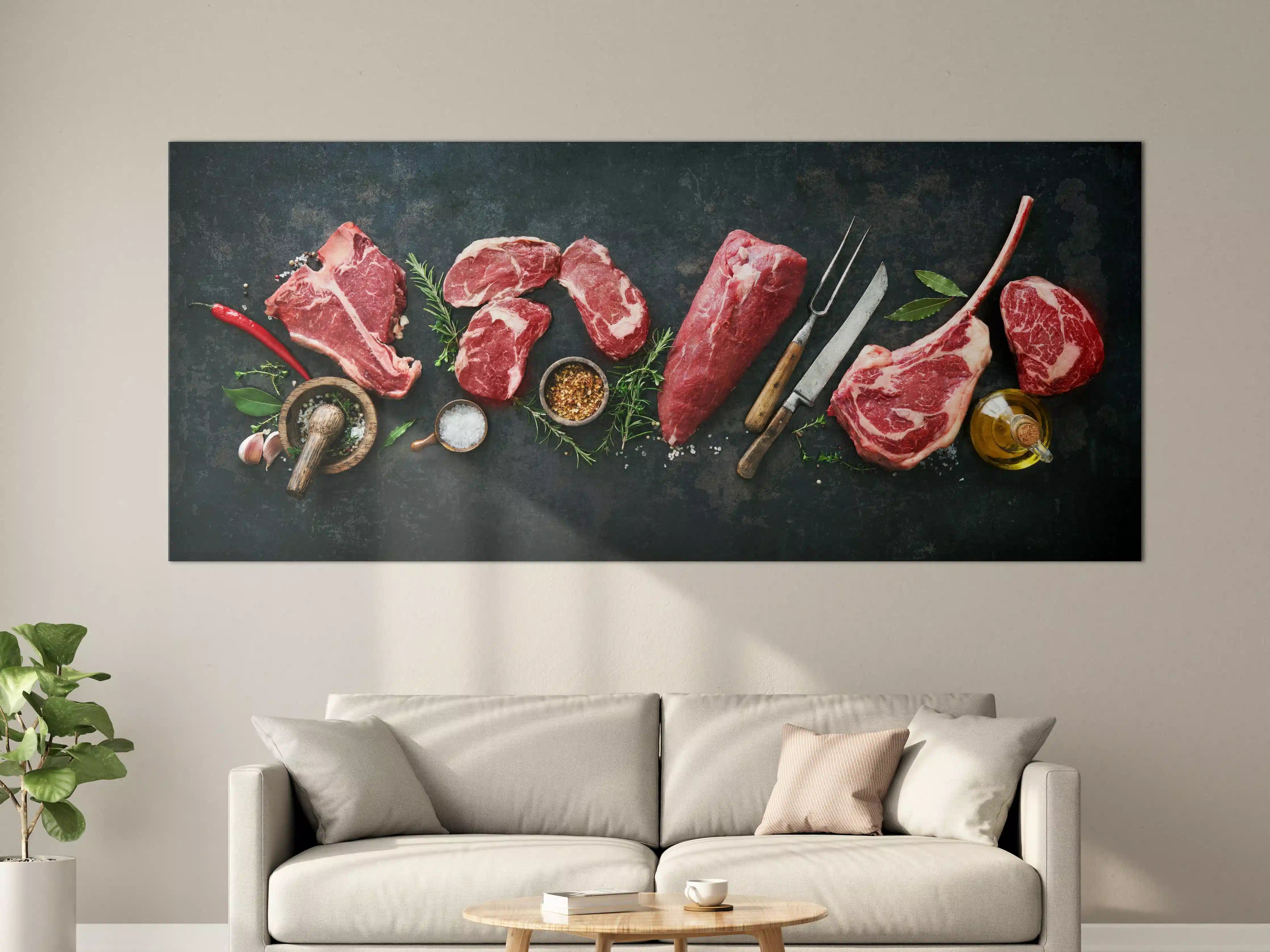 Große Wandbilder - Steakvariationen auf Schieferplatte