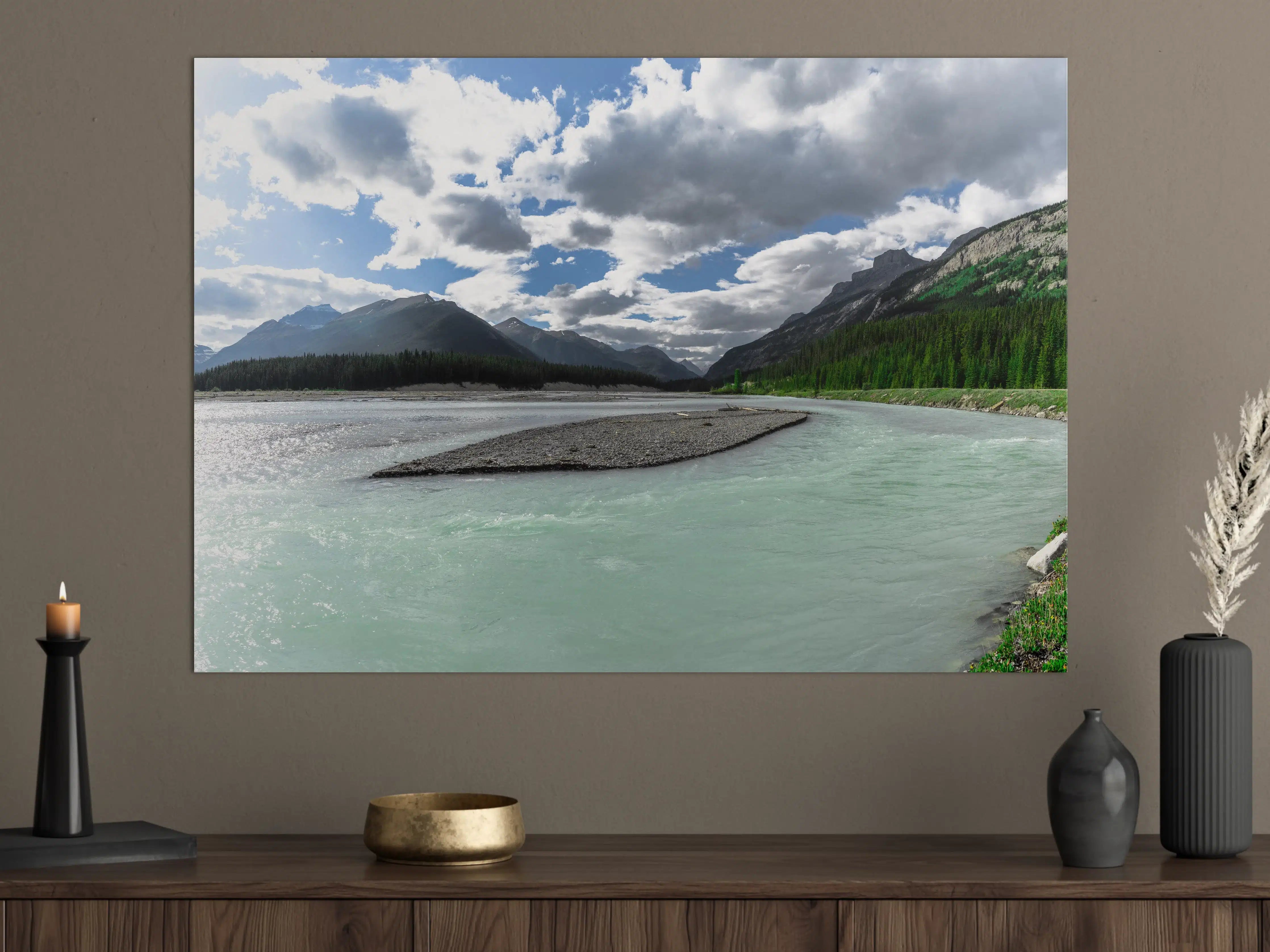 Große Wandbilder - Steinlandschaft auf dem Wasser in Banff