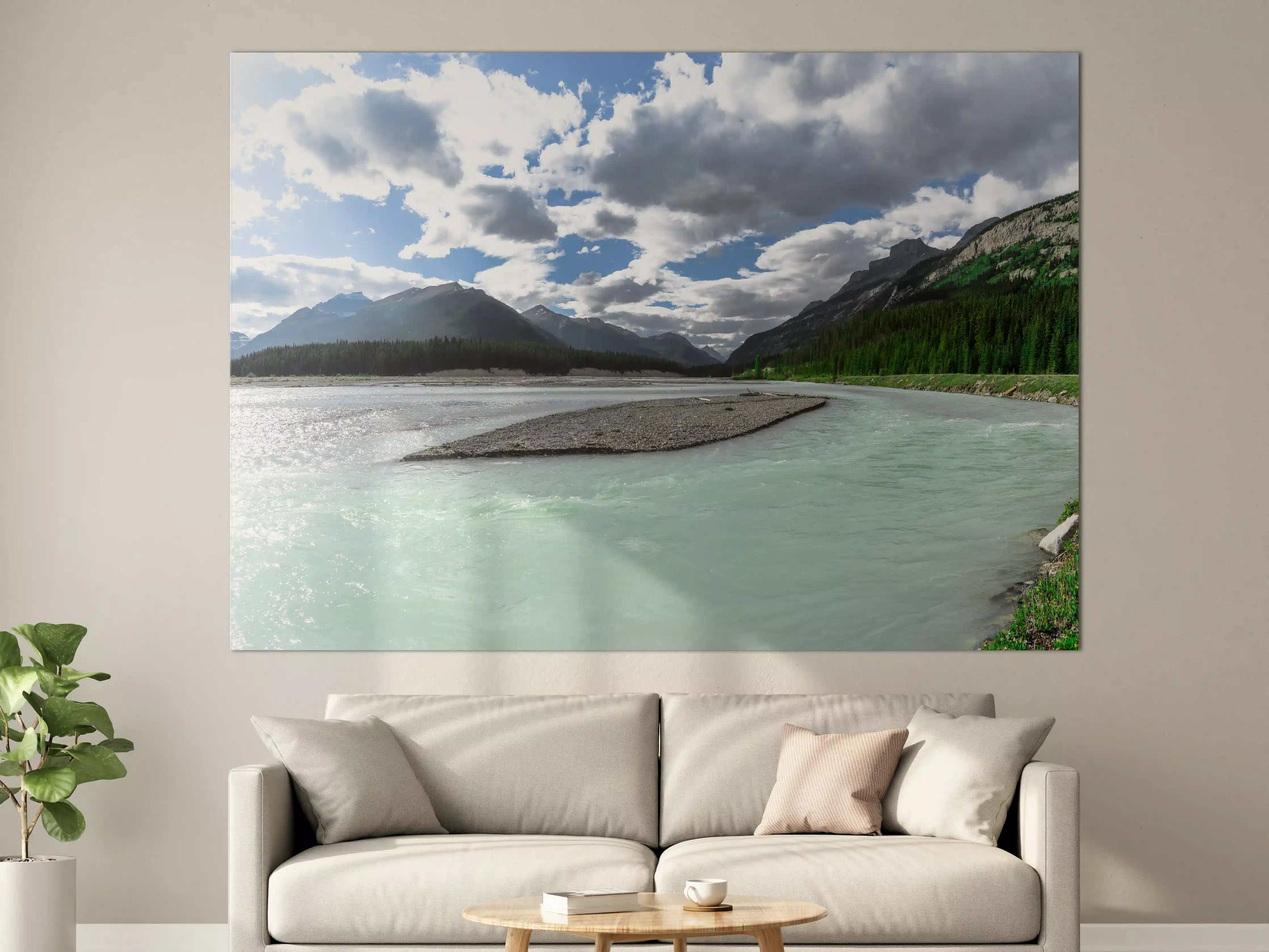 Große Wandbilder - Steinlandschaft auf dem Wasser in Banff