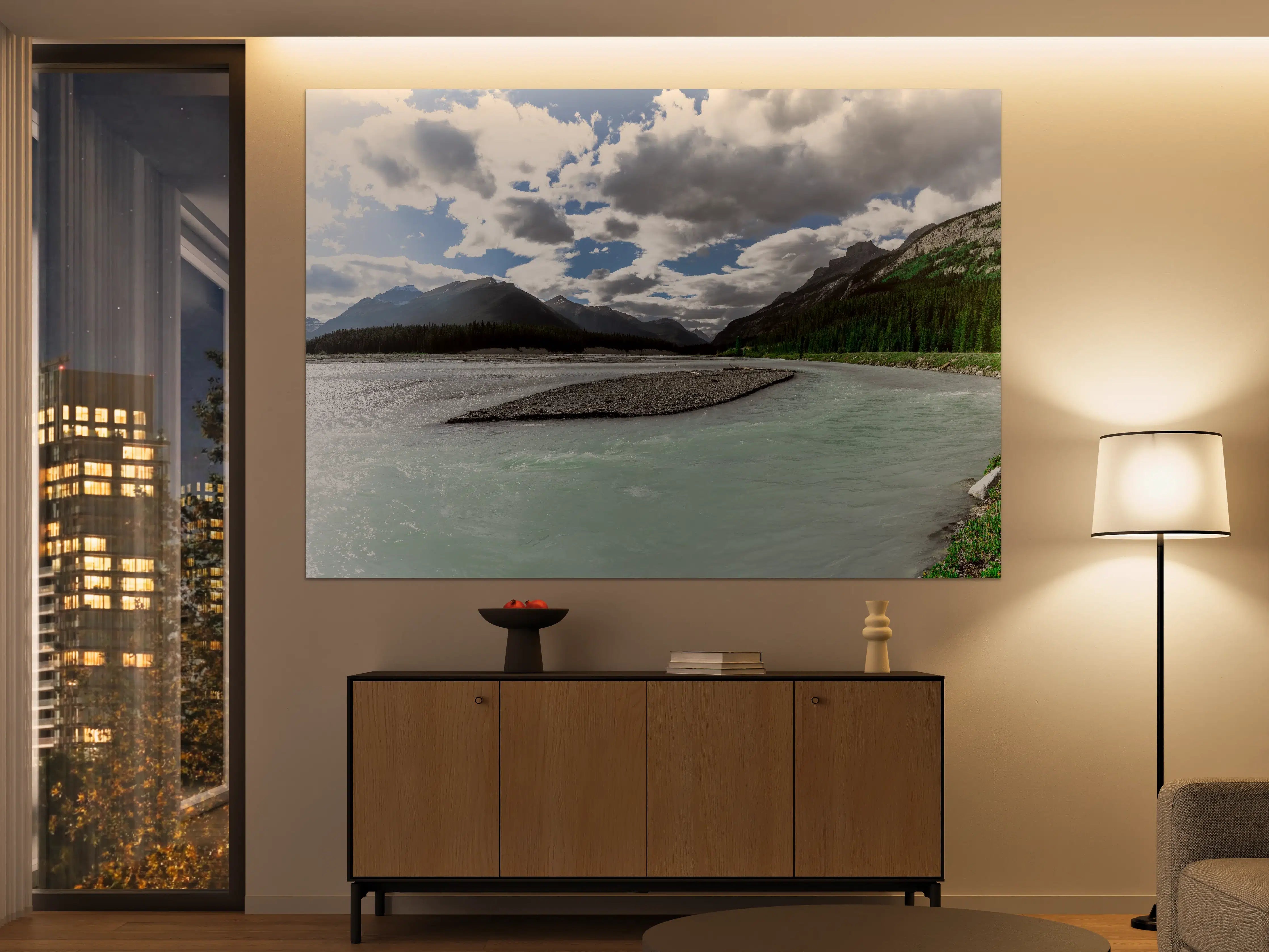 Große Wandbilder - Steinlandschaft auf dem Wasser in Banff