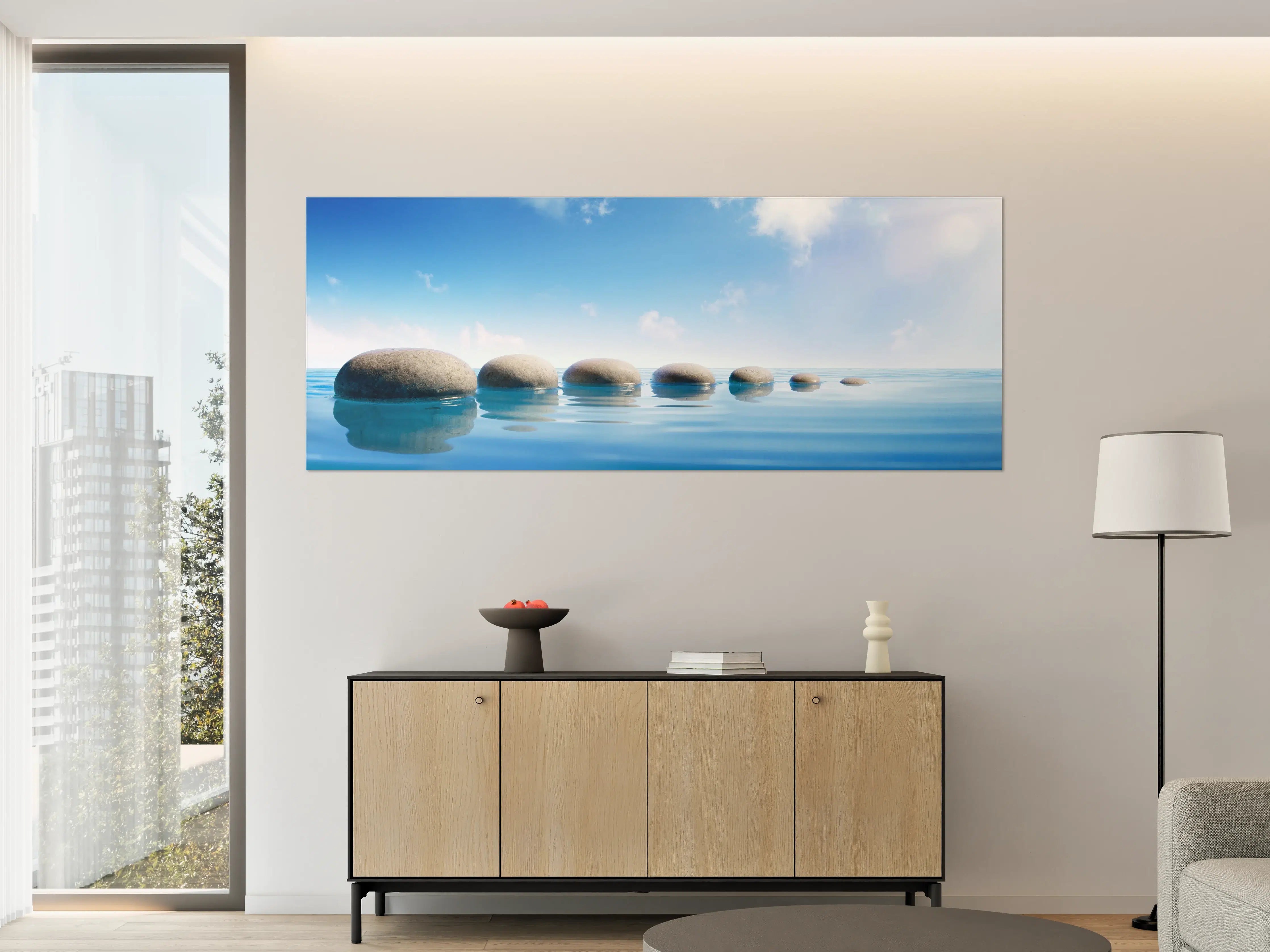 Große Wandbilder - Steinreihe auf Wasser