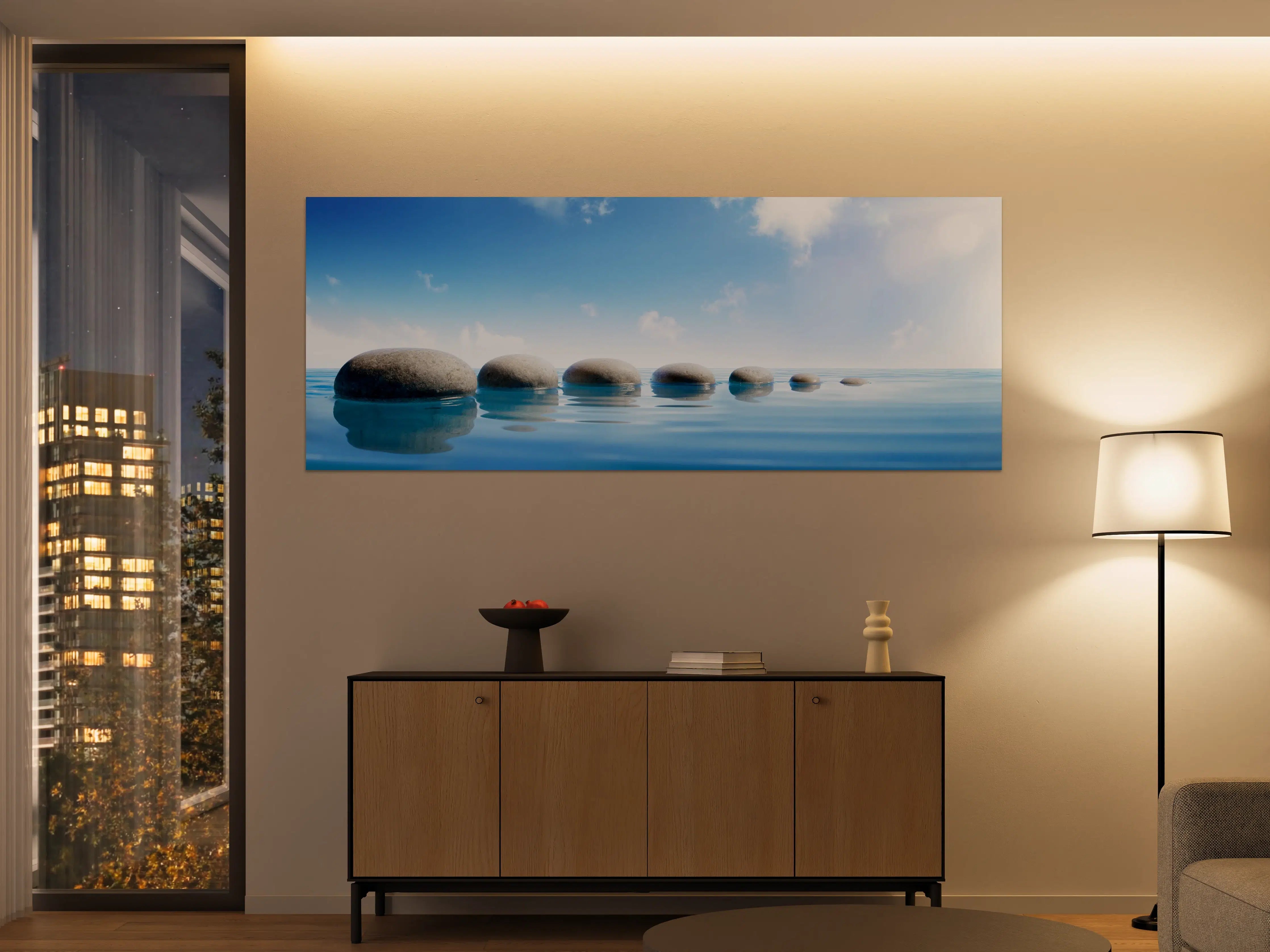 Große Wandbilder - Steinreihe auf Wasser