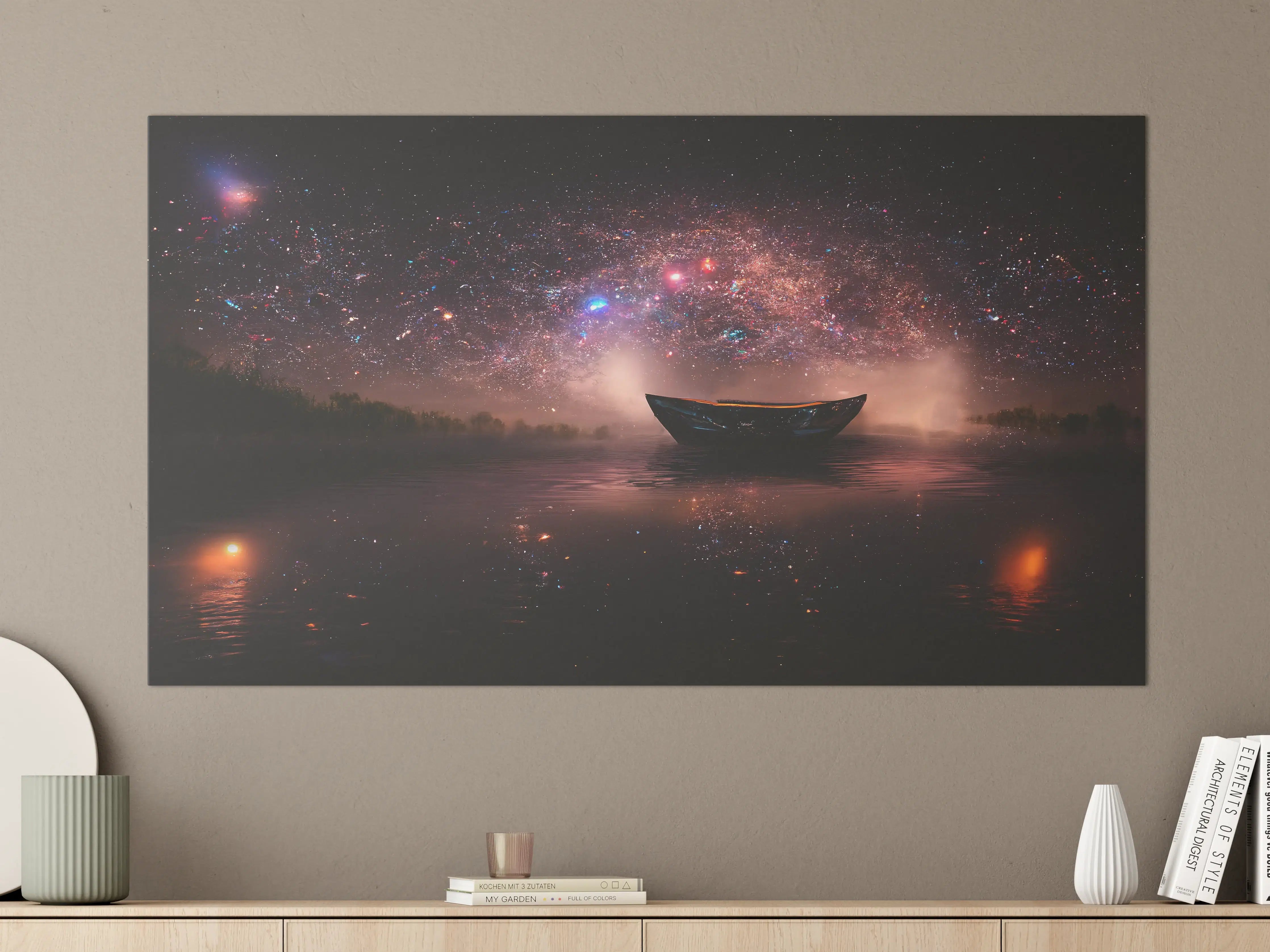 Große Wandbilder - Sternenhimmel Boot Nachtsee