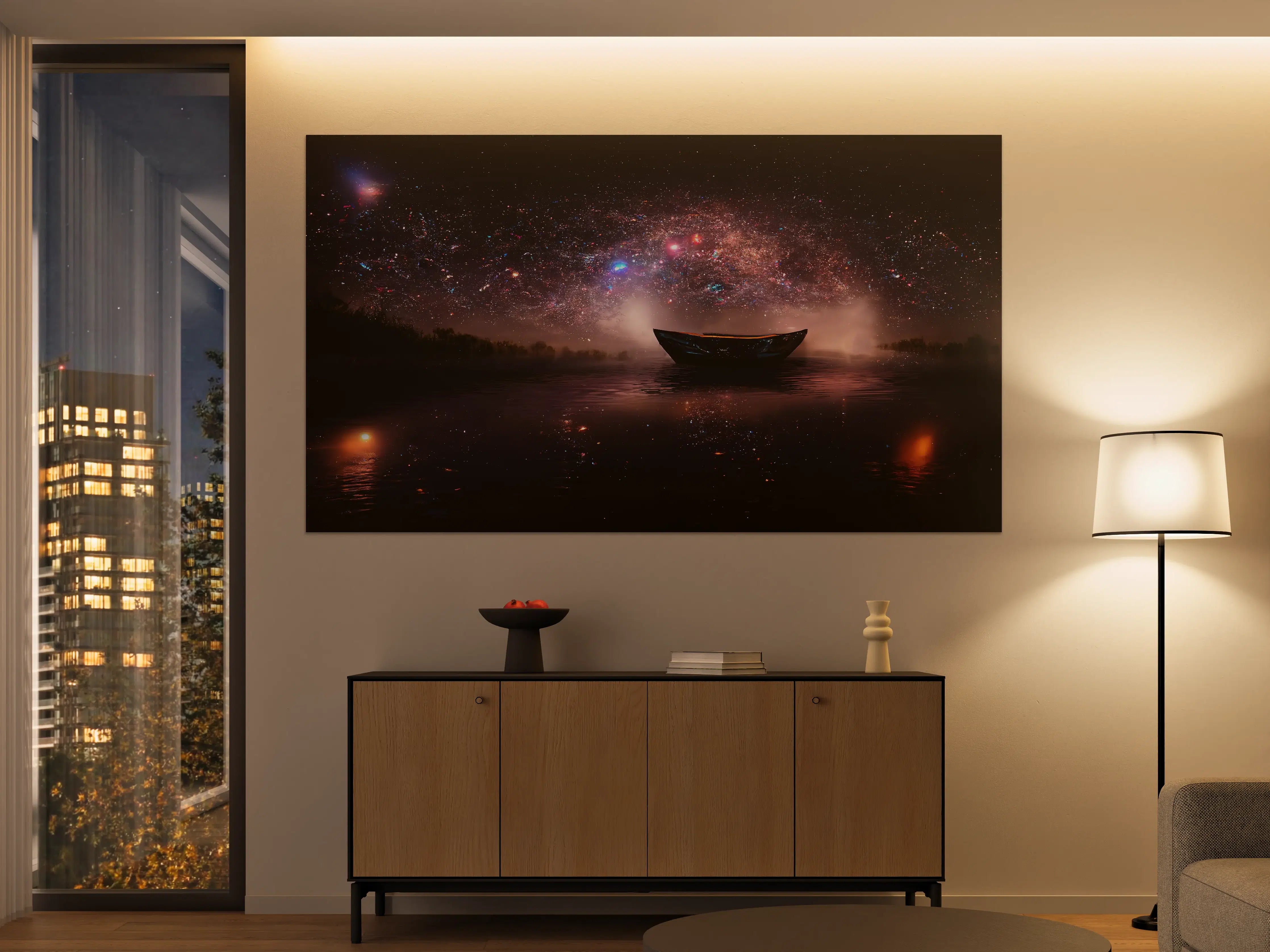 Große Wandbilder - Sternenhimmel Boot Nachtsee