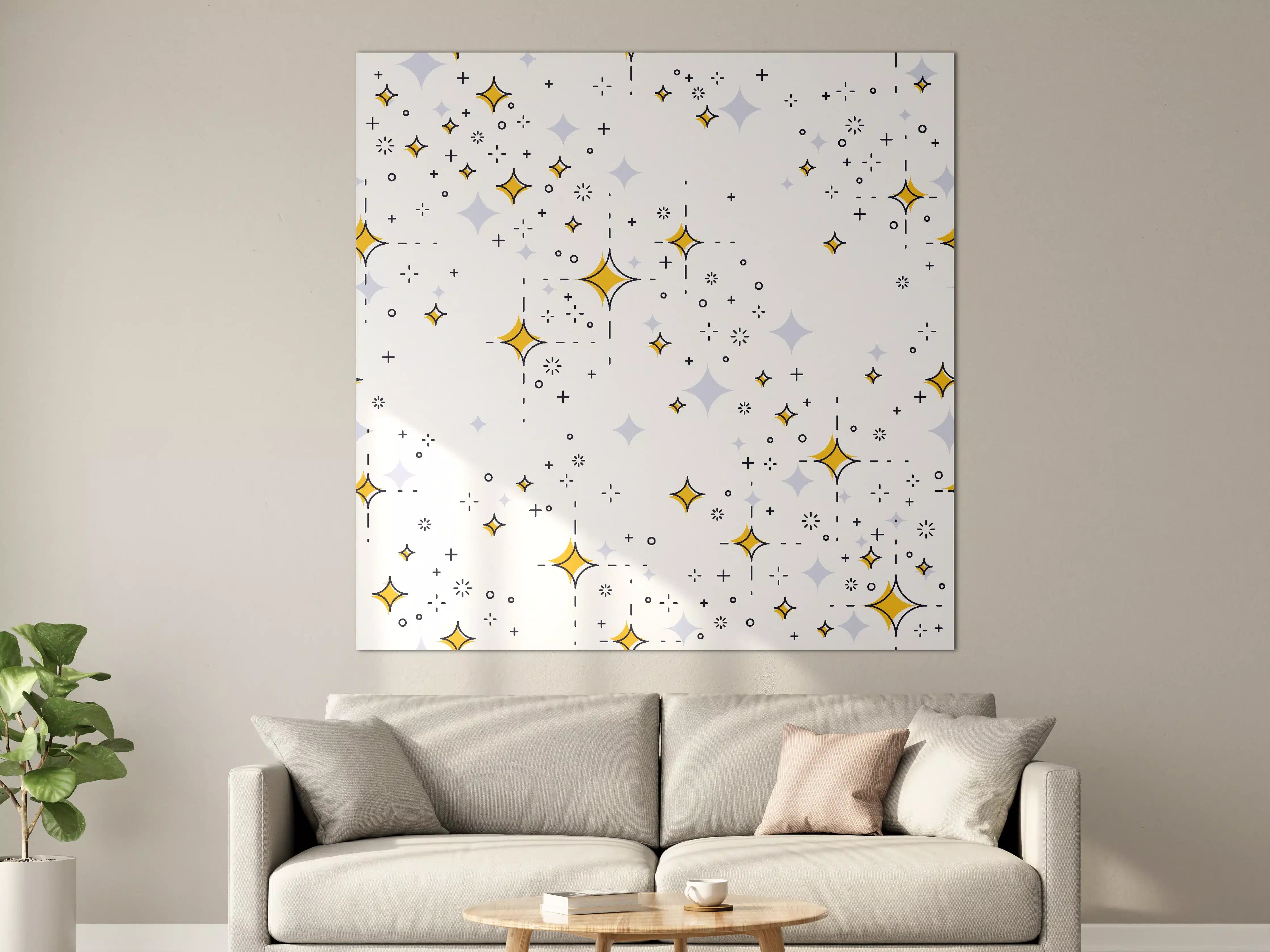 Große Wandbilder - Sternenhimmel mit goldenen Sternen auf weißem Hintergrund