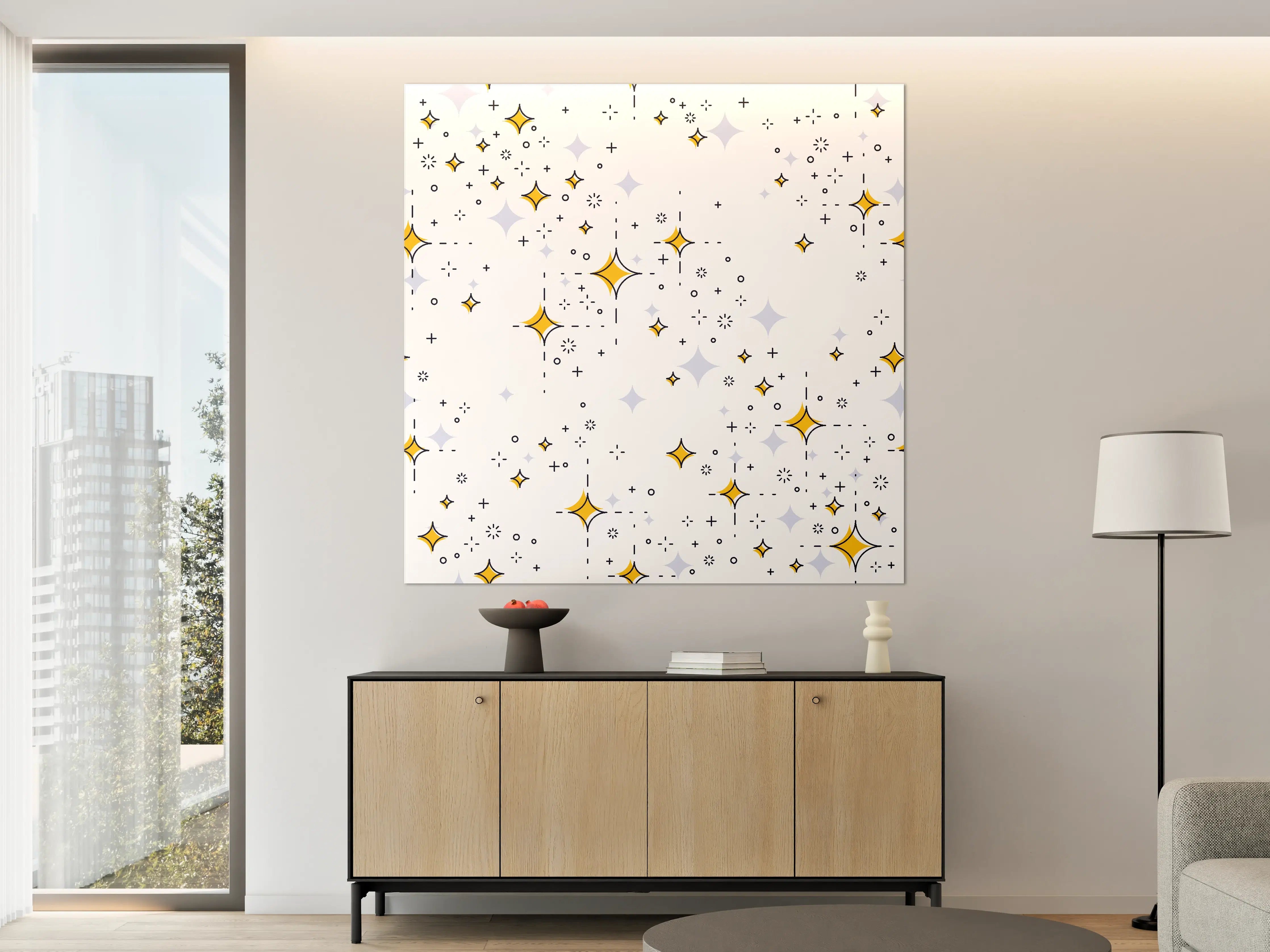 Große Wandbilder - Sternenhimmel mit goldenen Sternen auf weißem Hintergrund