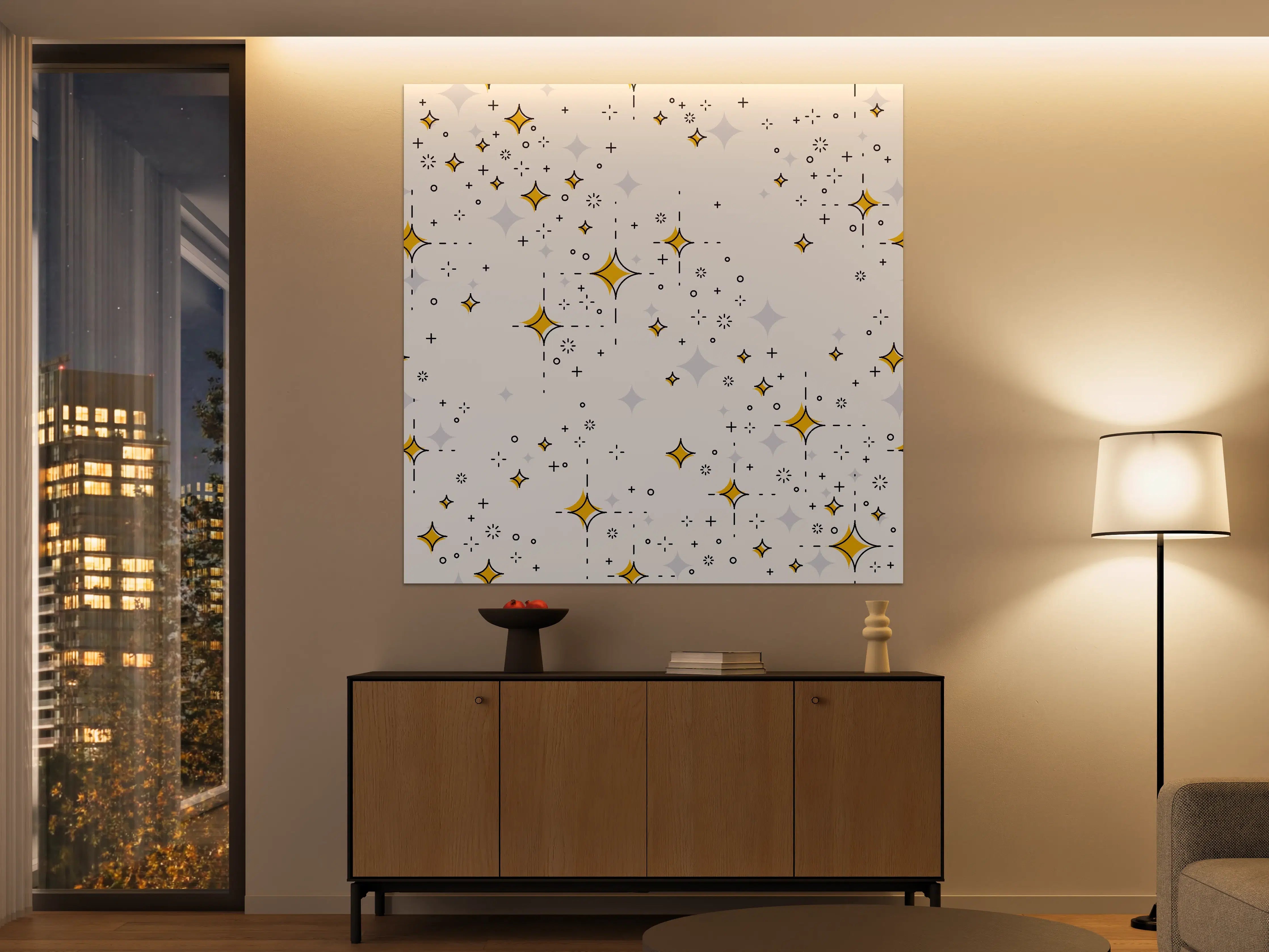 Große Wandbilder - Sternenhimmel mit goldenen Sternen auf weißem Hintergrund