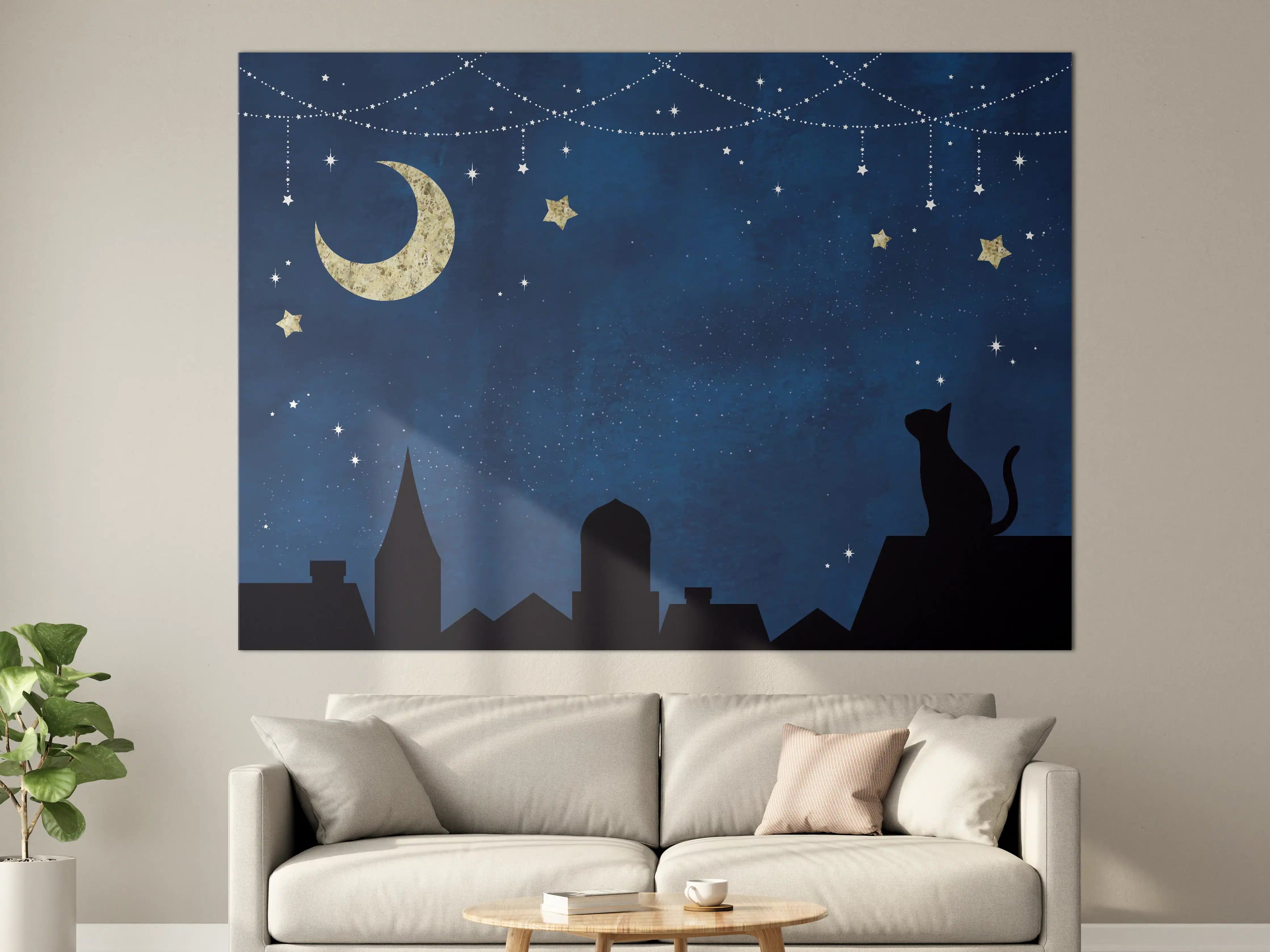 Große Wandbilder - Sternennacht Katzen Silhouette