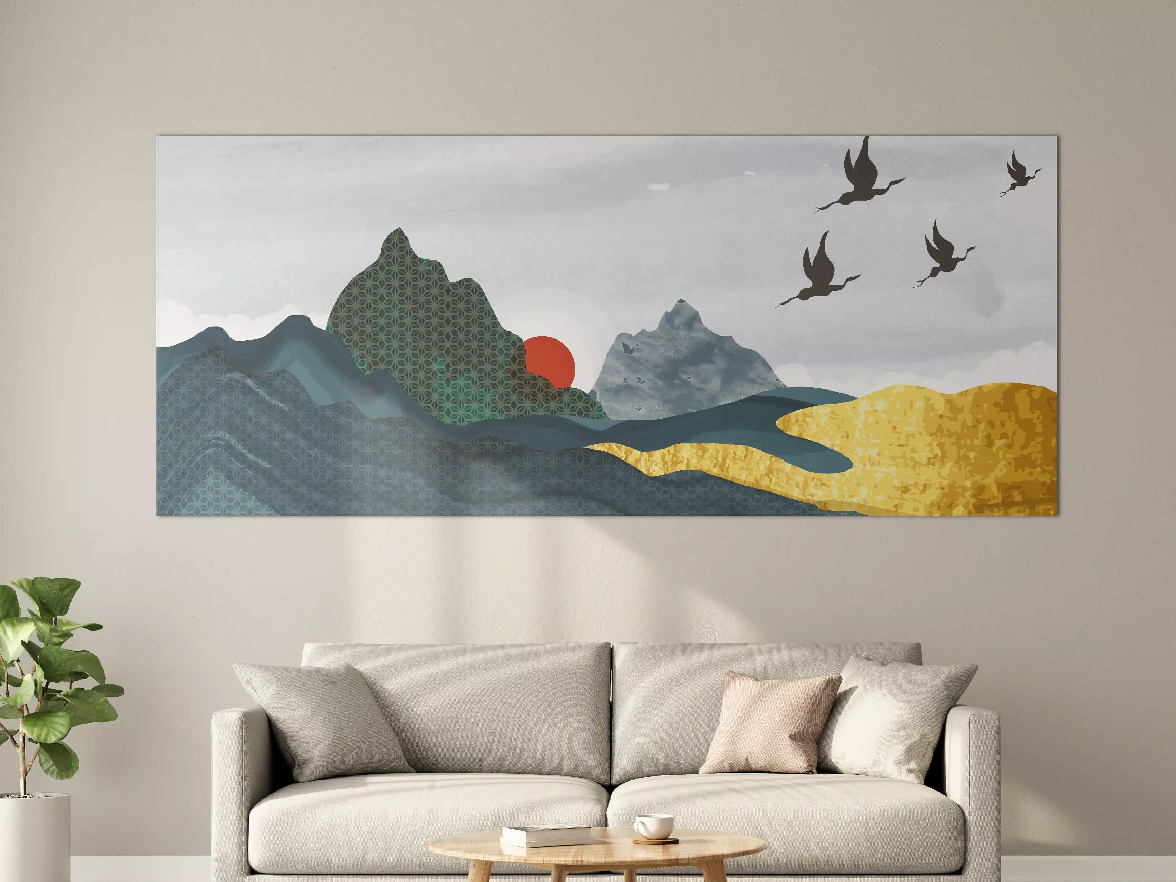 Große Wandbilder - Stilvolle Berglandschaft bei Sonnenuntergang