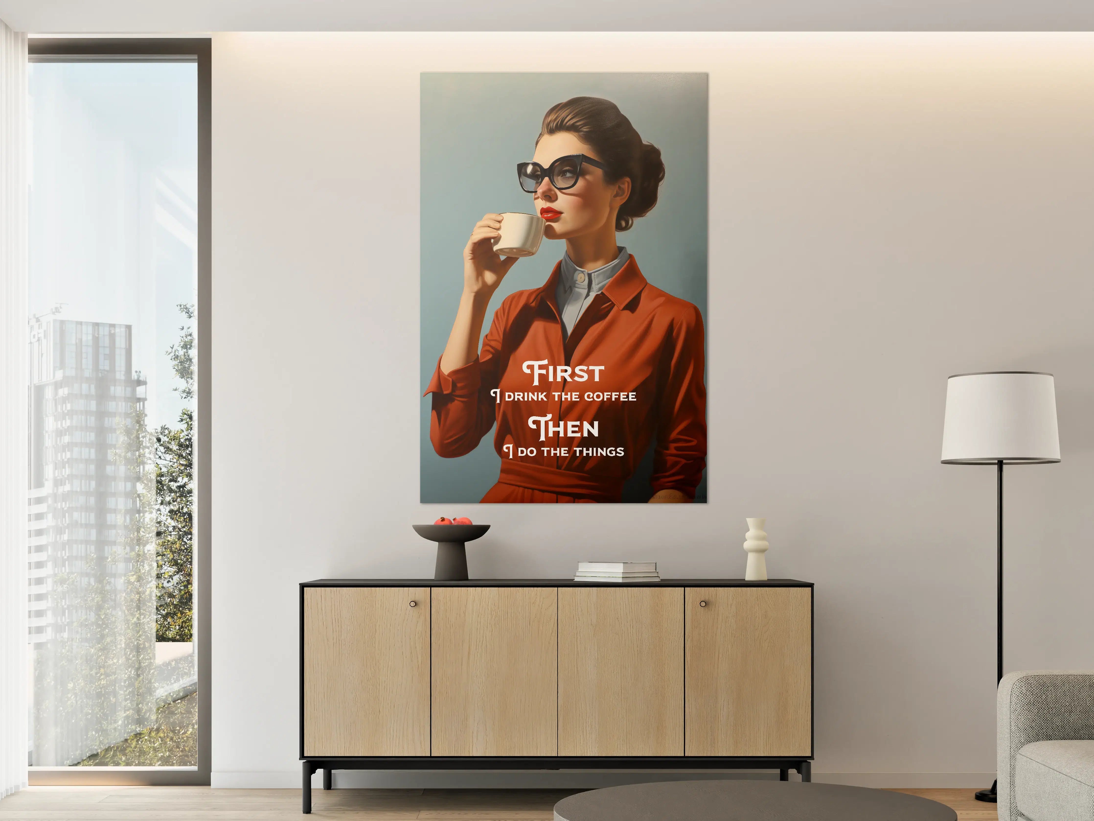 Große Wandbilder - Stilvolle Frau mit Kaffee in Vintage-Optik