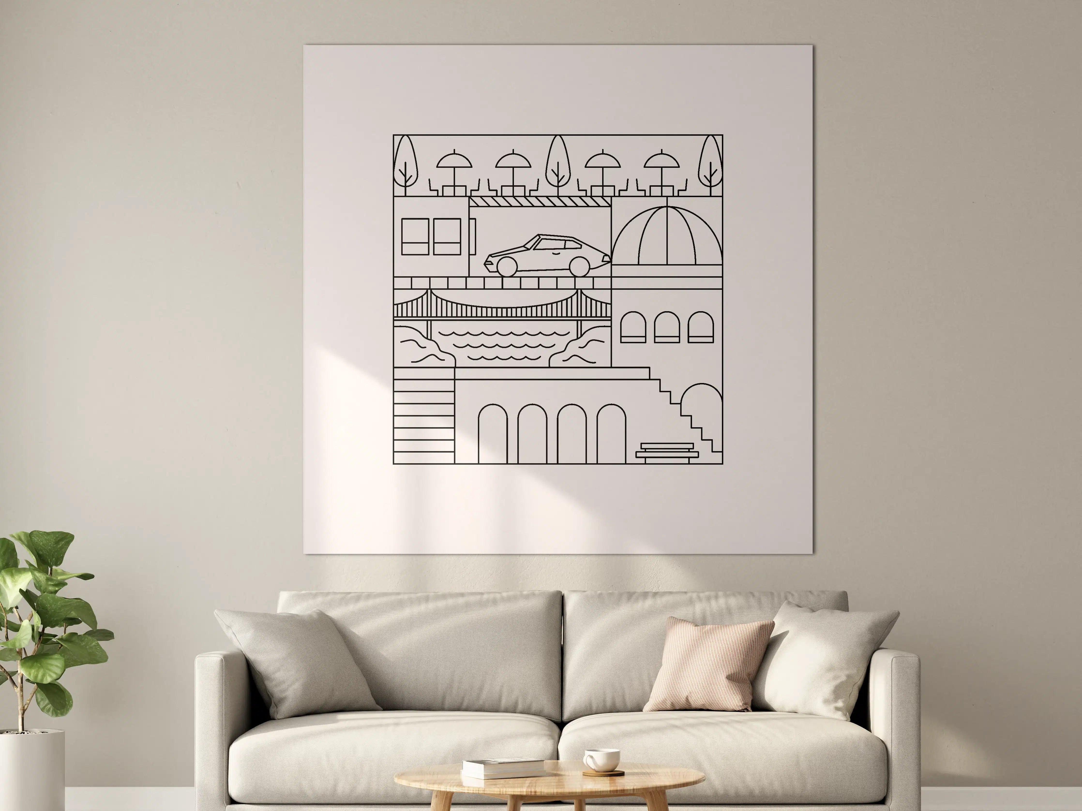 Große Wandbilder - Stilvolle Stadtlandschaft mit Brücke und Wasser