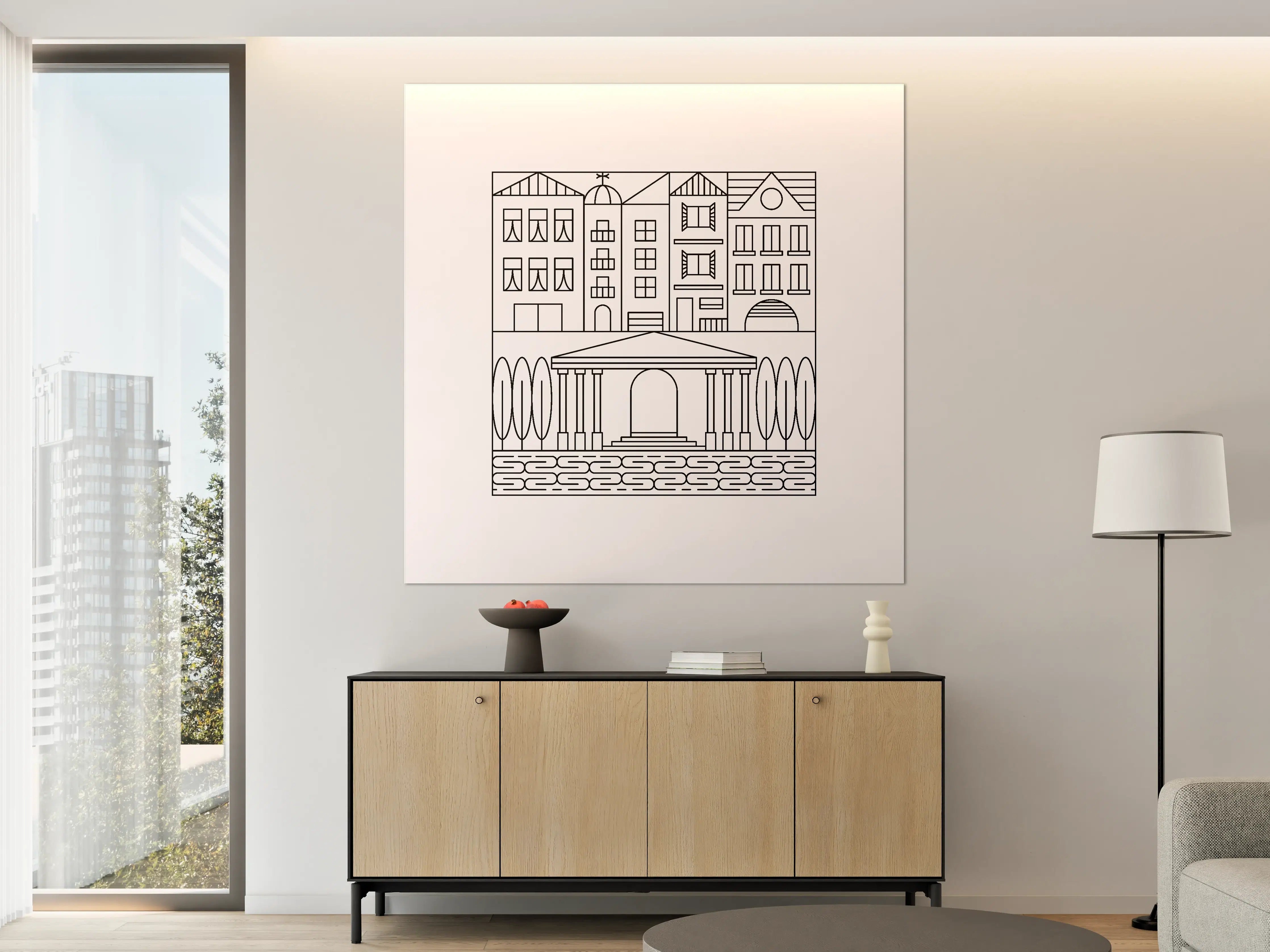 Große Wandbilder - Stilvolle architektonische Skyline in Schwarz-Weiß