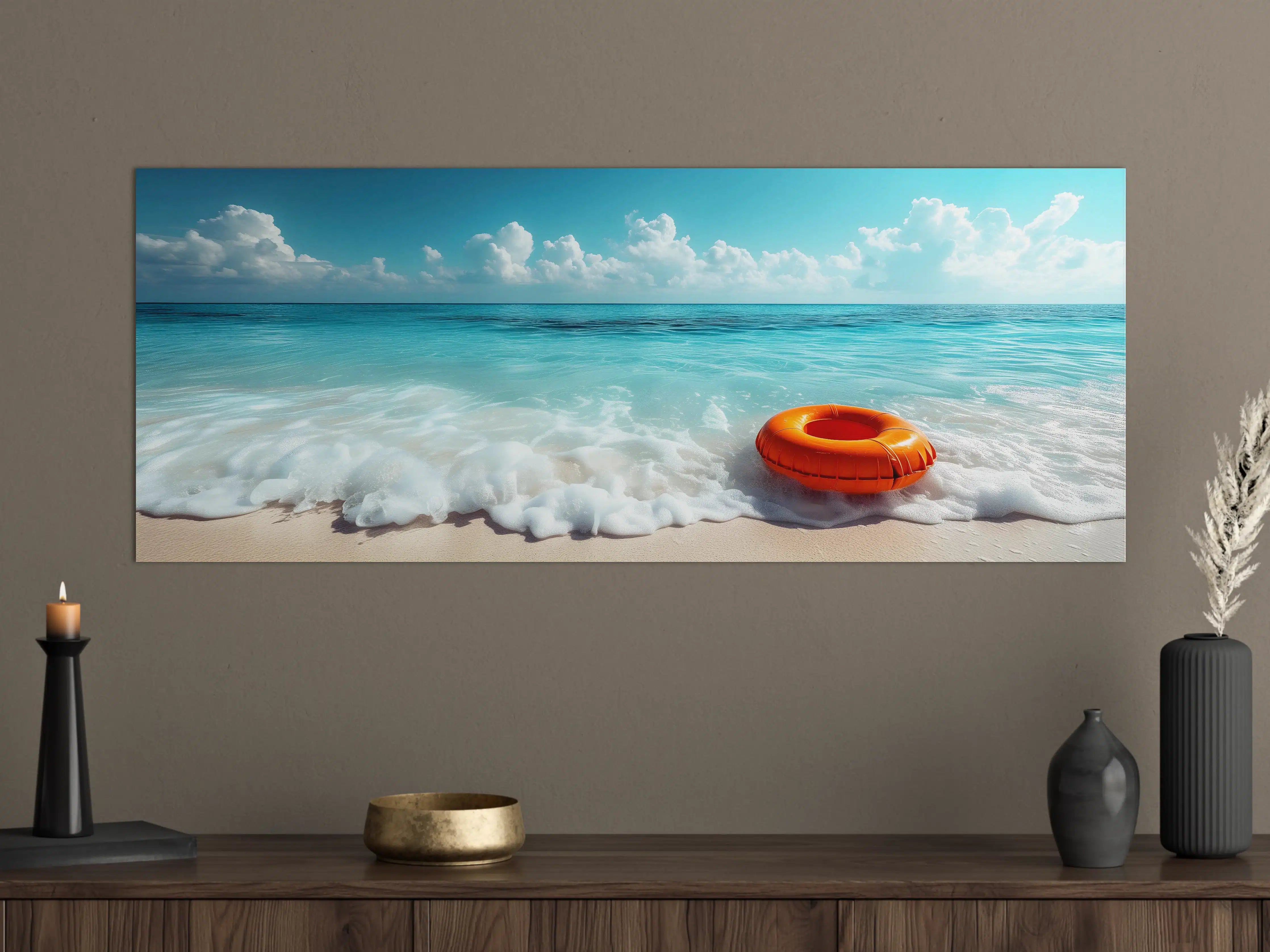 Große Wandbilder - Strand mit orangefarbener Schwimmringe