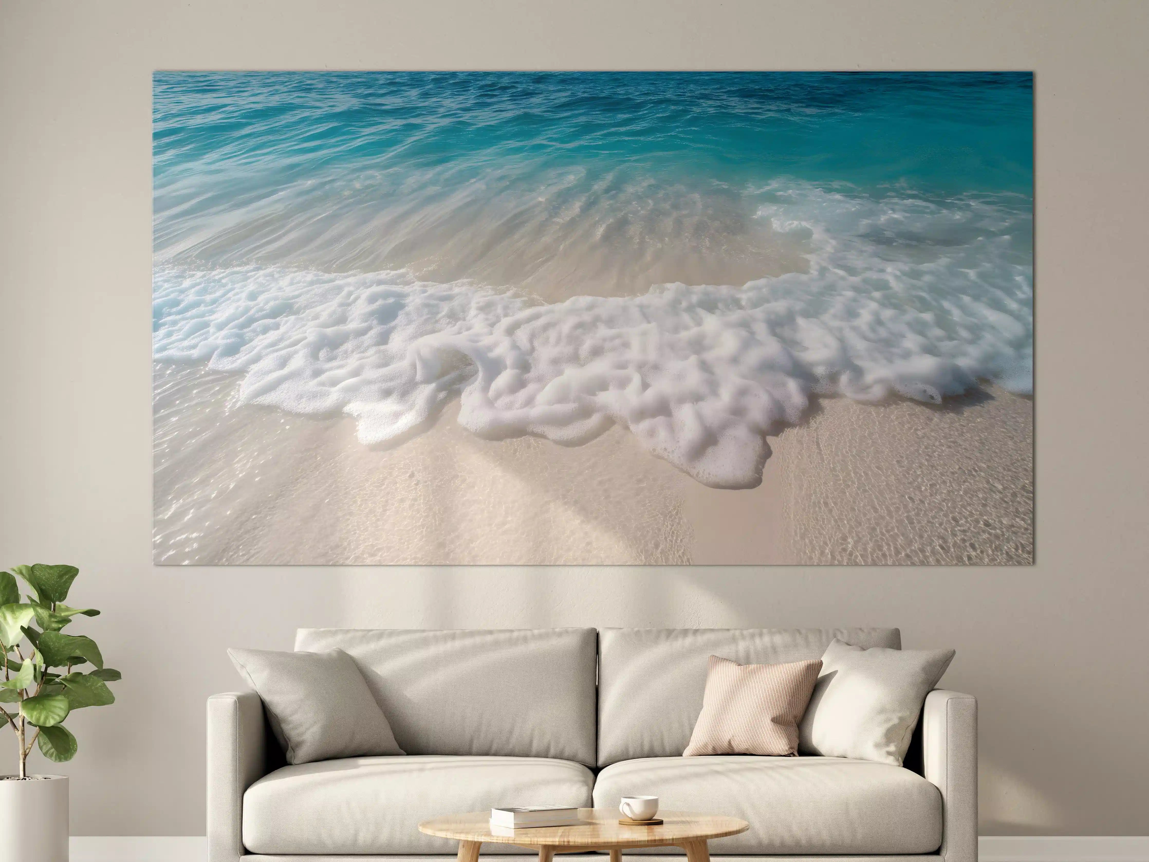 Große Wandbilder - Strand mit sanften Wellen und Schaum