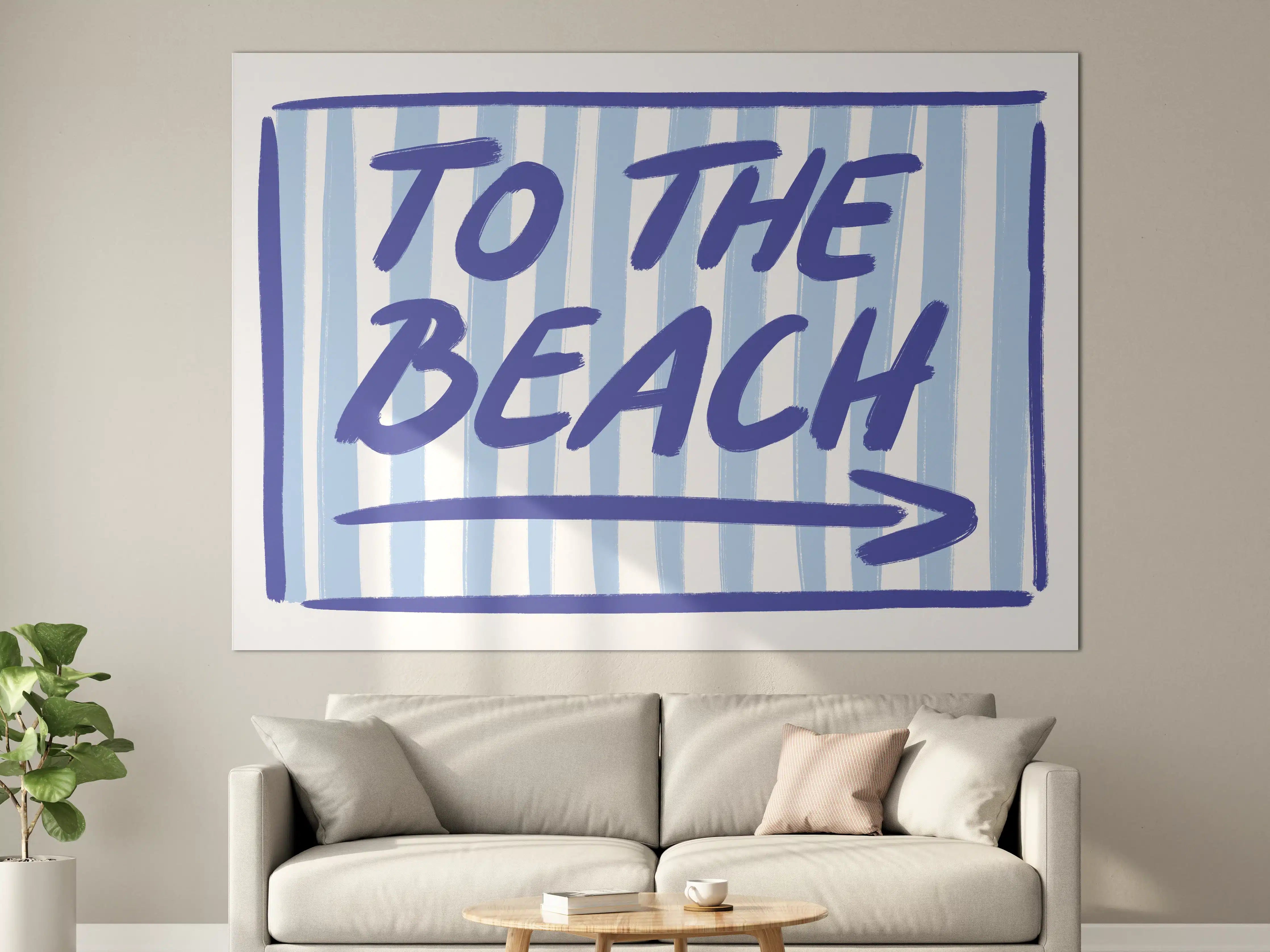 Große Wandbilder - Strandhinweis mit Blau-Weißen Streifen