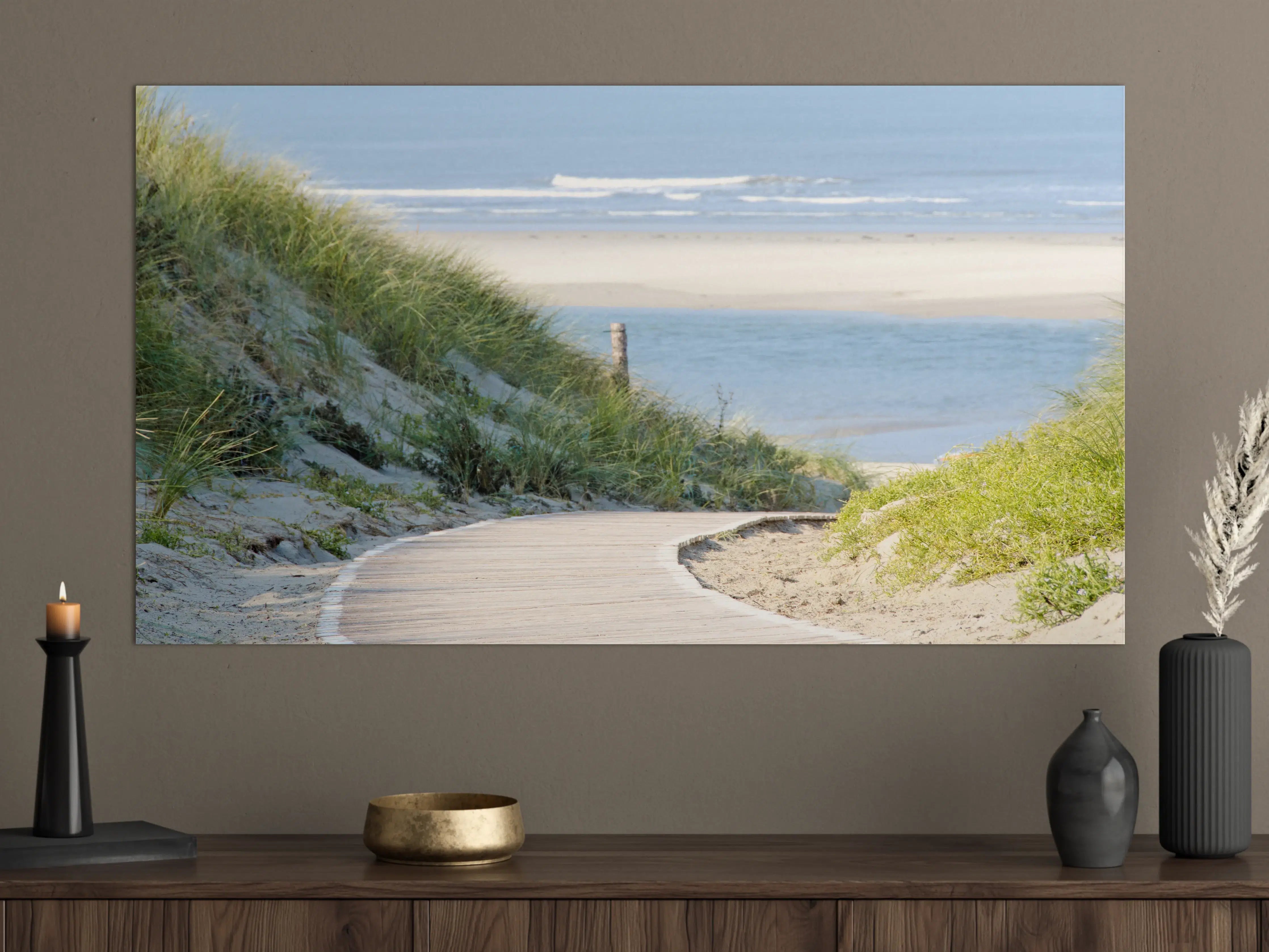 Große Wandbilder - Strandpromenade mit Sanddünen und Meerblick