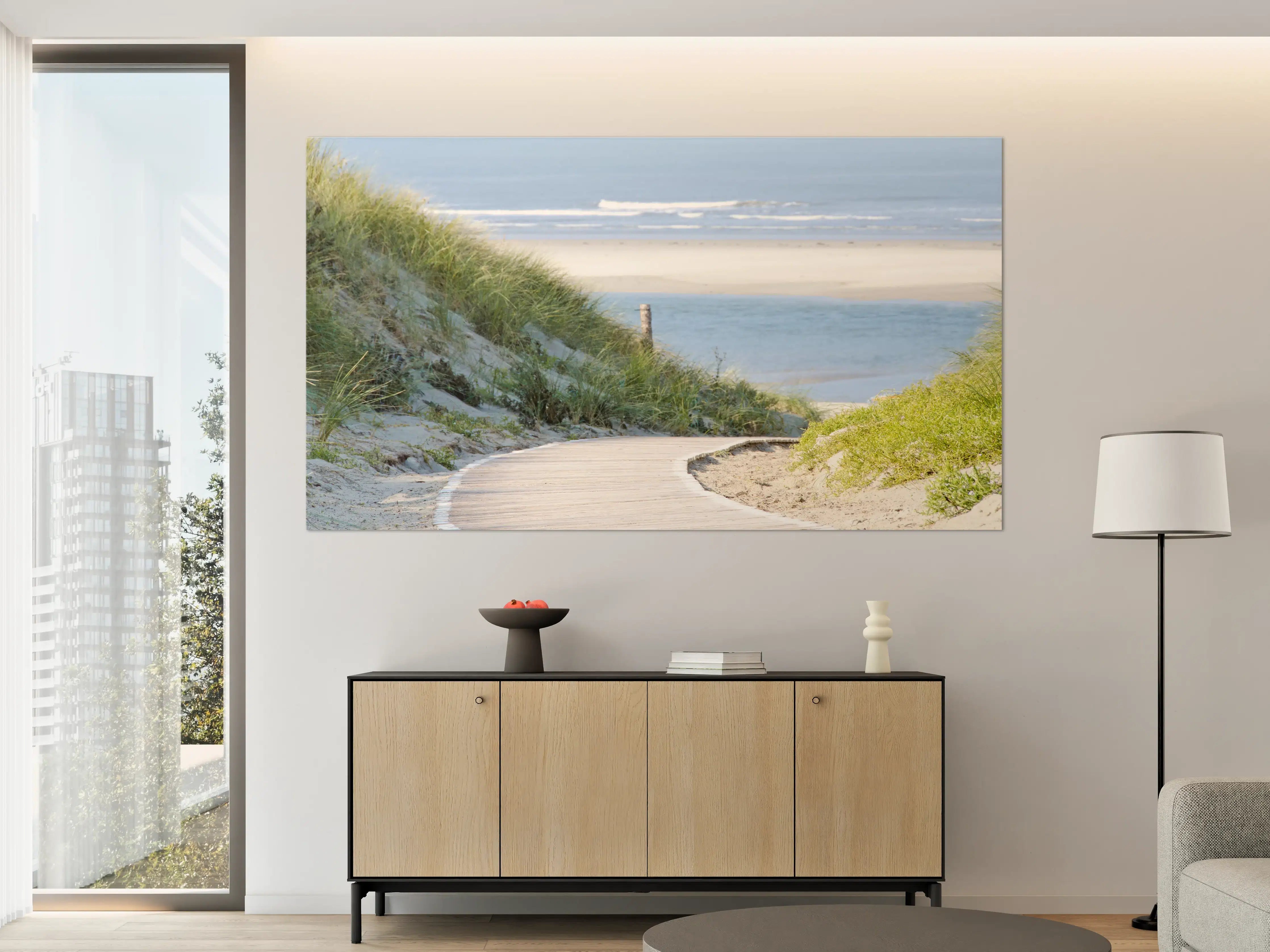 Große Wandbilder - Strandpromenade mit Sanddünen und Meerblick