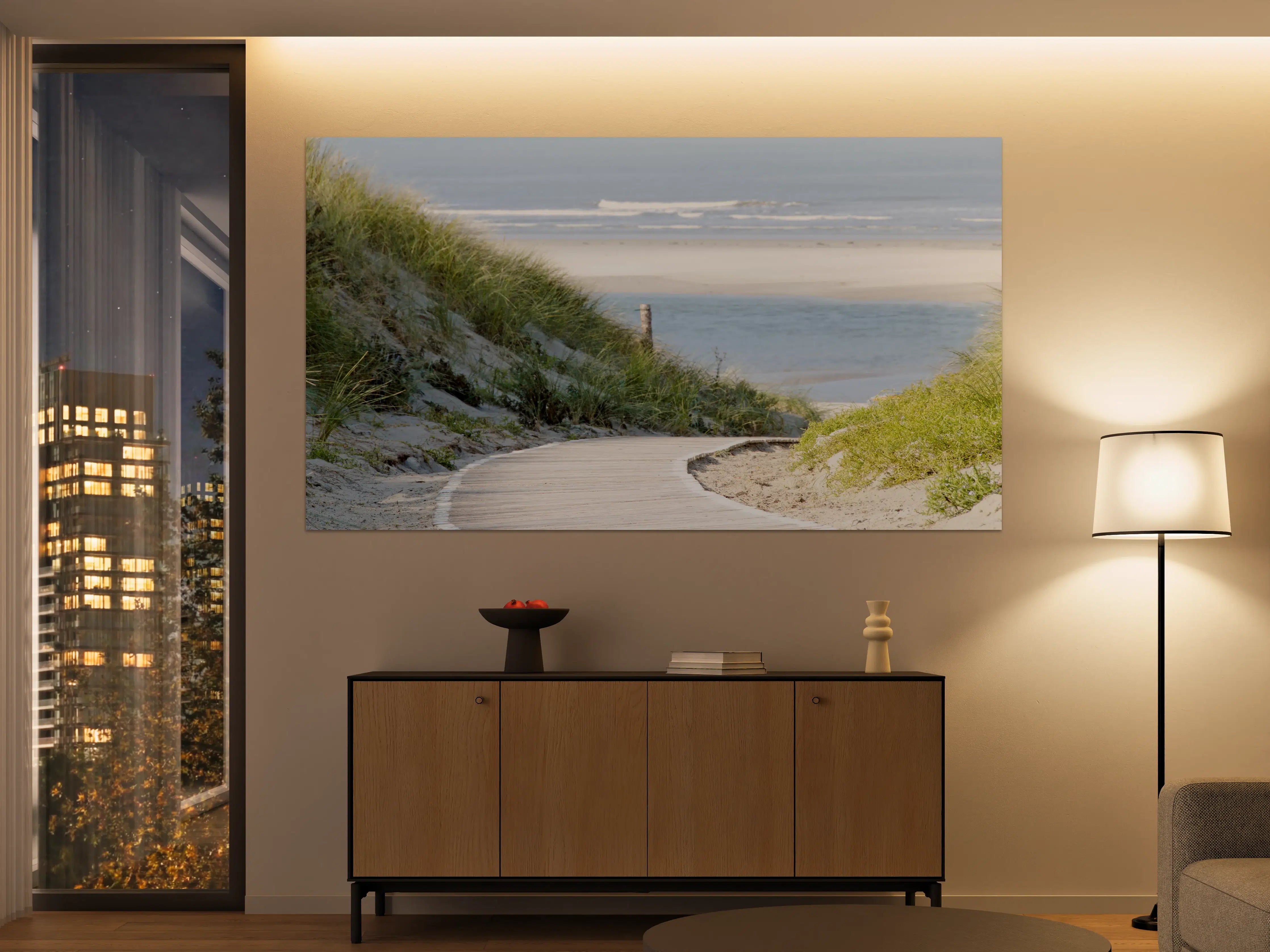 Große Wandbilder - Strandpromenade mit Sanddünen und Meerblick