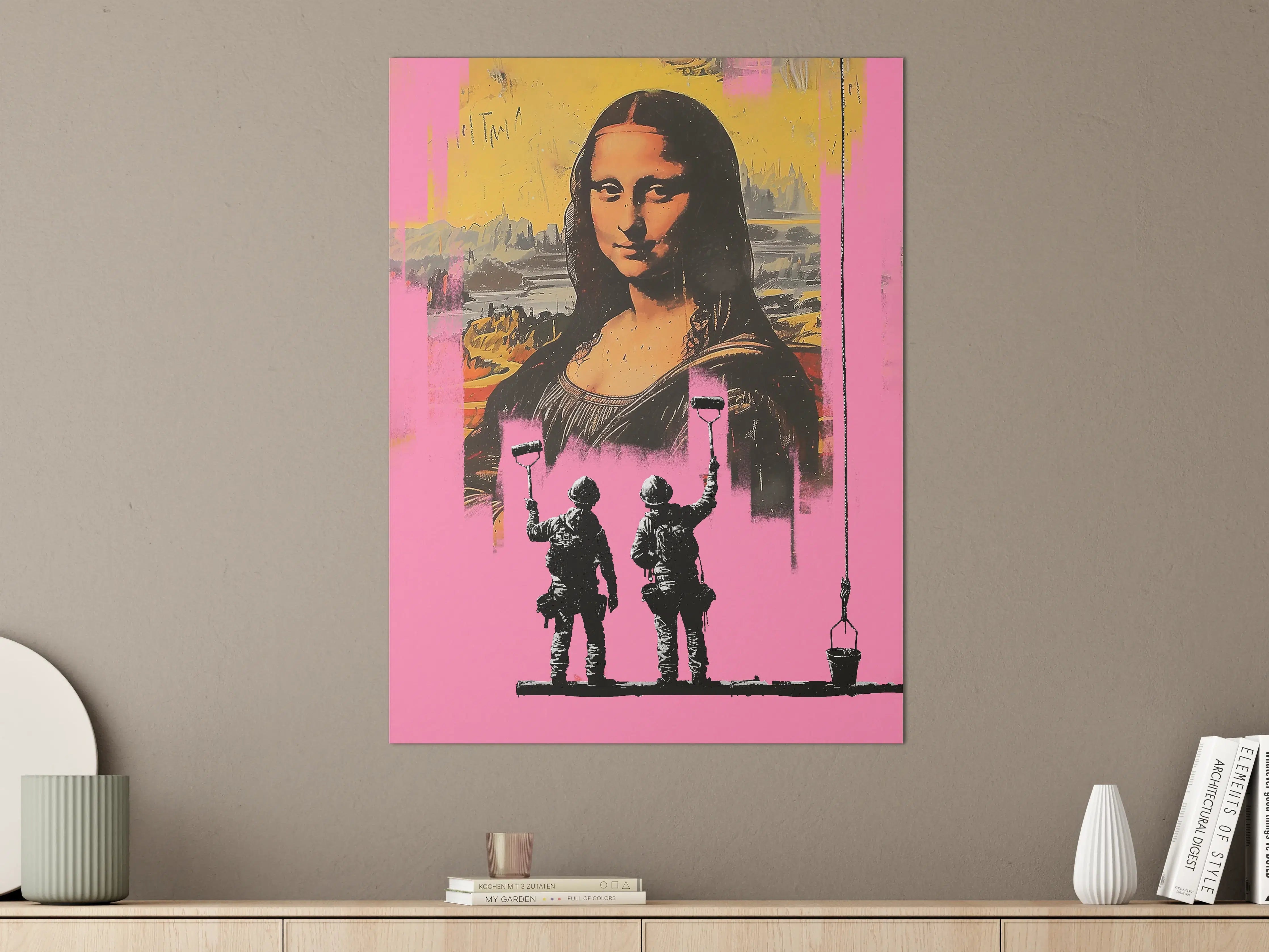 Große Wandbilder - Street Art Mona Lisa mit Kriegsszenen
