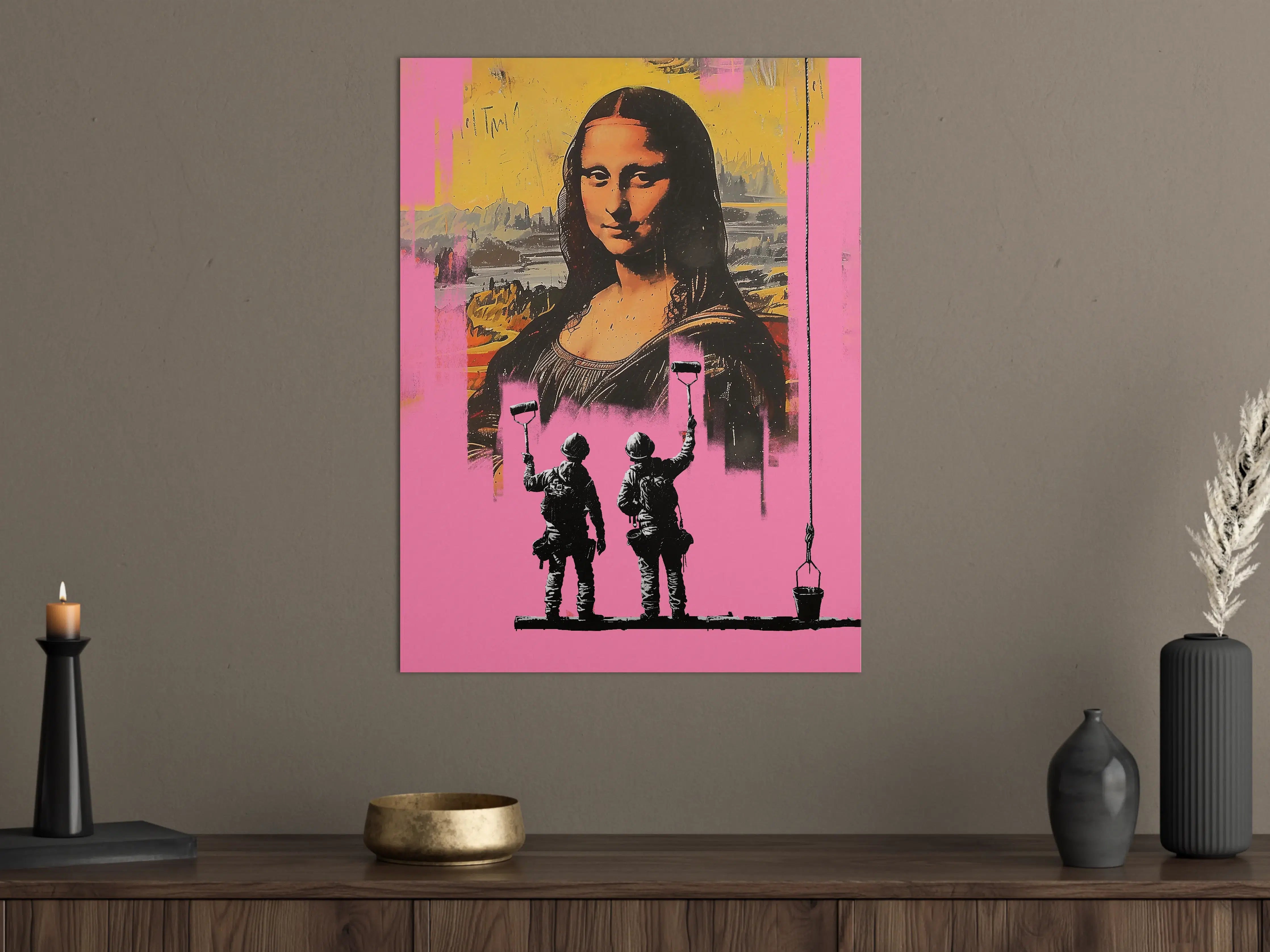 Große Wandbilder - Street Art Mona Lisa mit Kriegsszenen