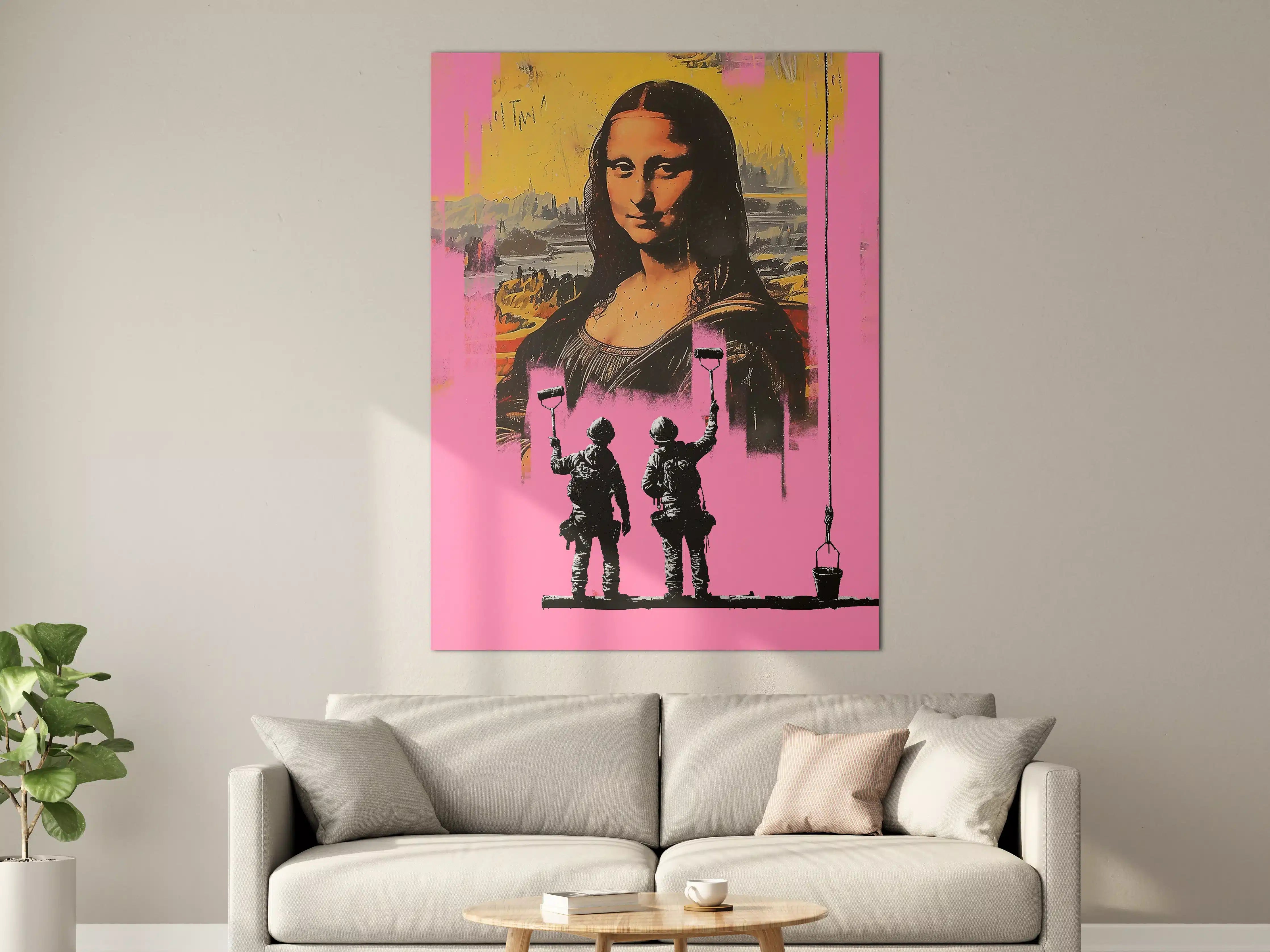 Große Wandbilder - Street Art Mona Lisa mit Kriegsszenen