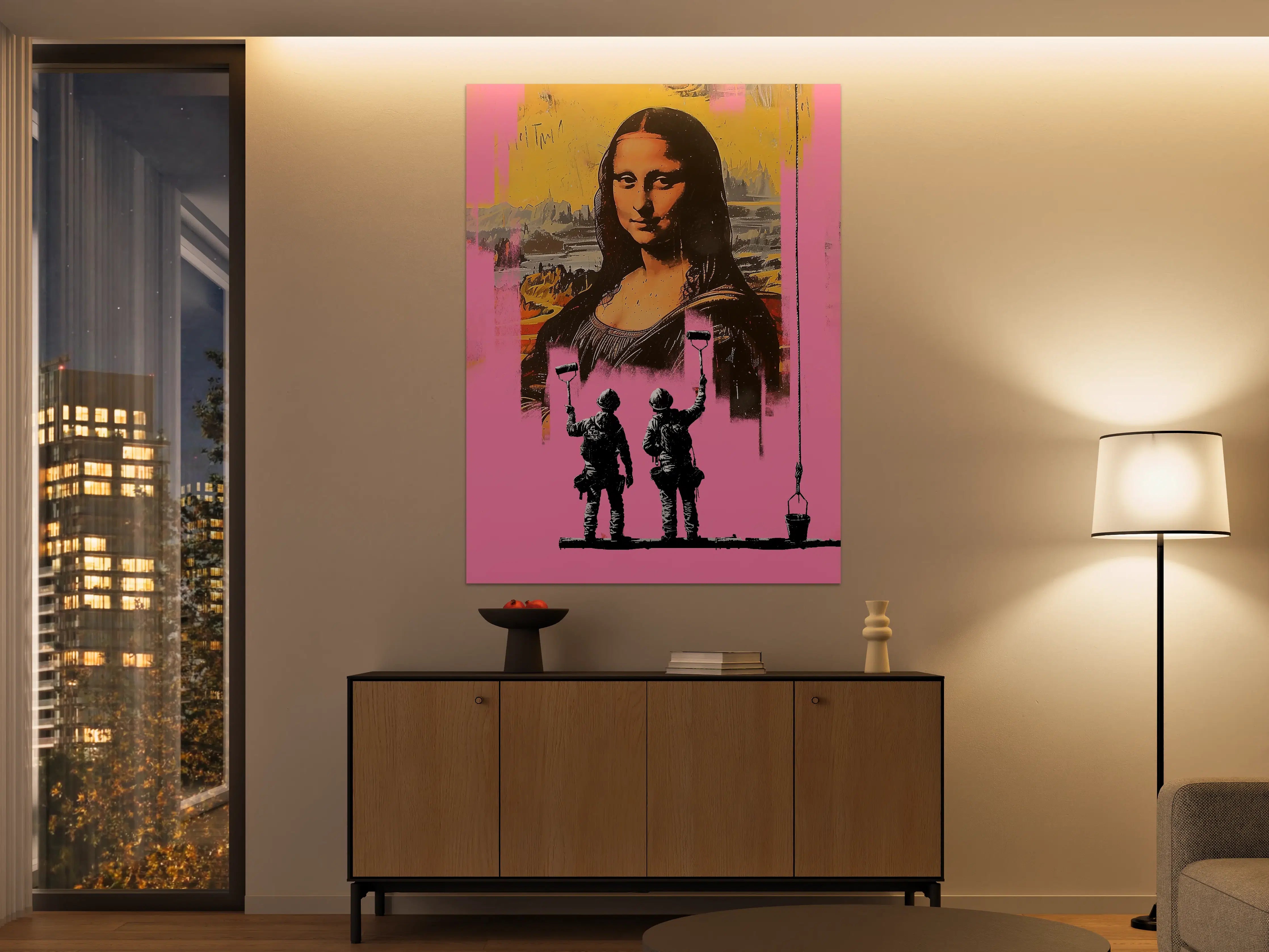 Große Wandbilder - Street Art Mona Lisa mit Kriegsszenen