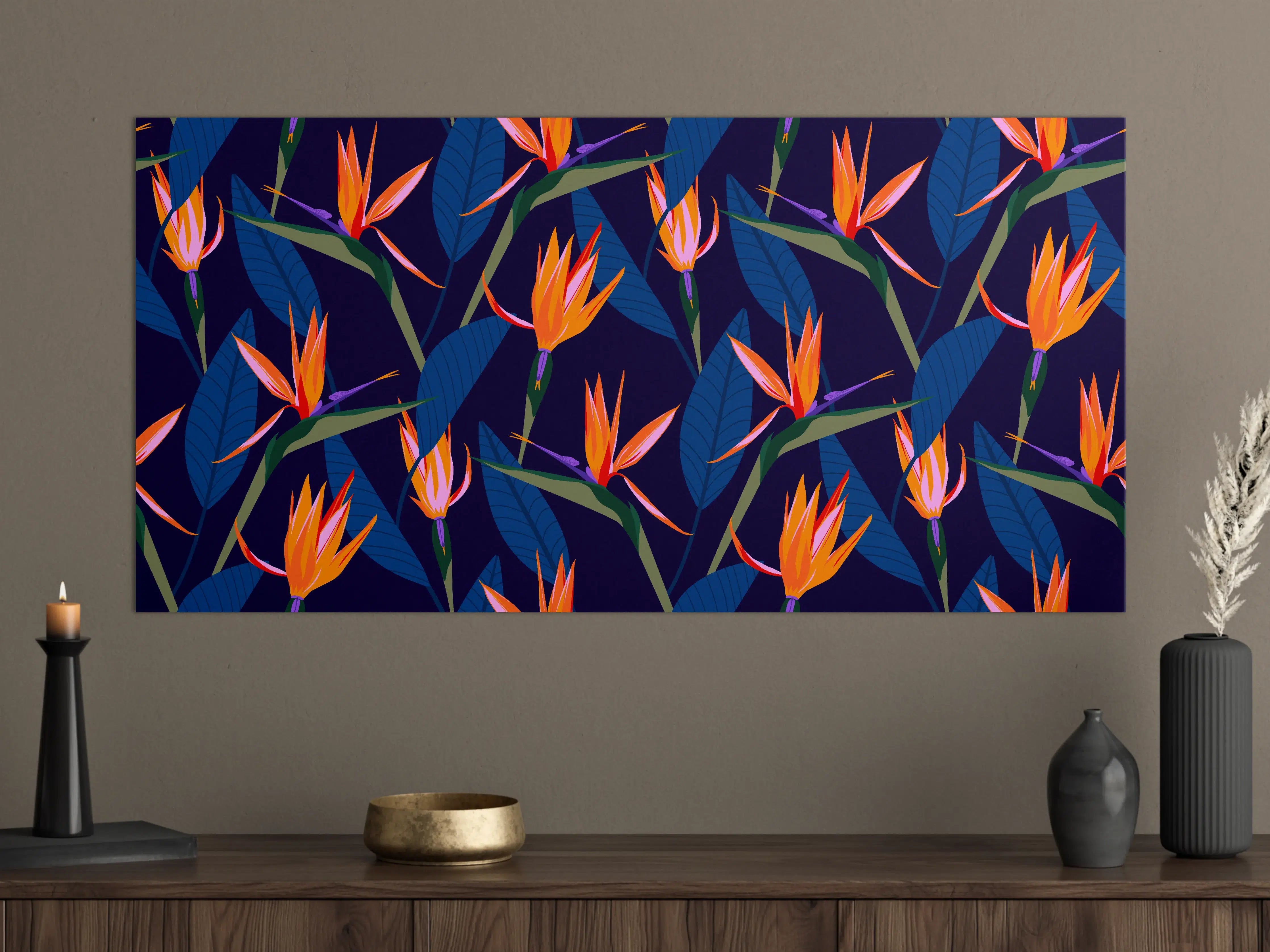 Große Wandbilder - Strelitzia Nacht – Tropische Blumen