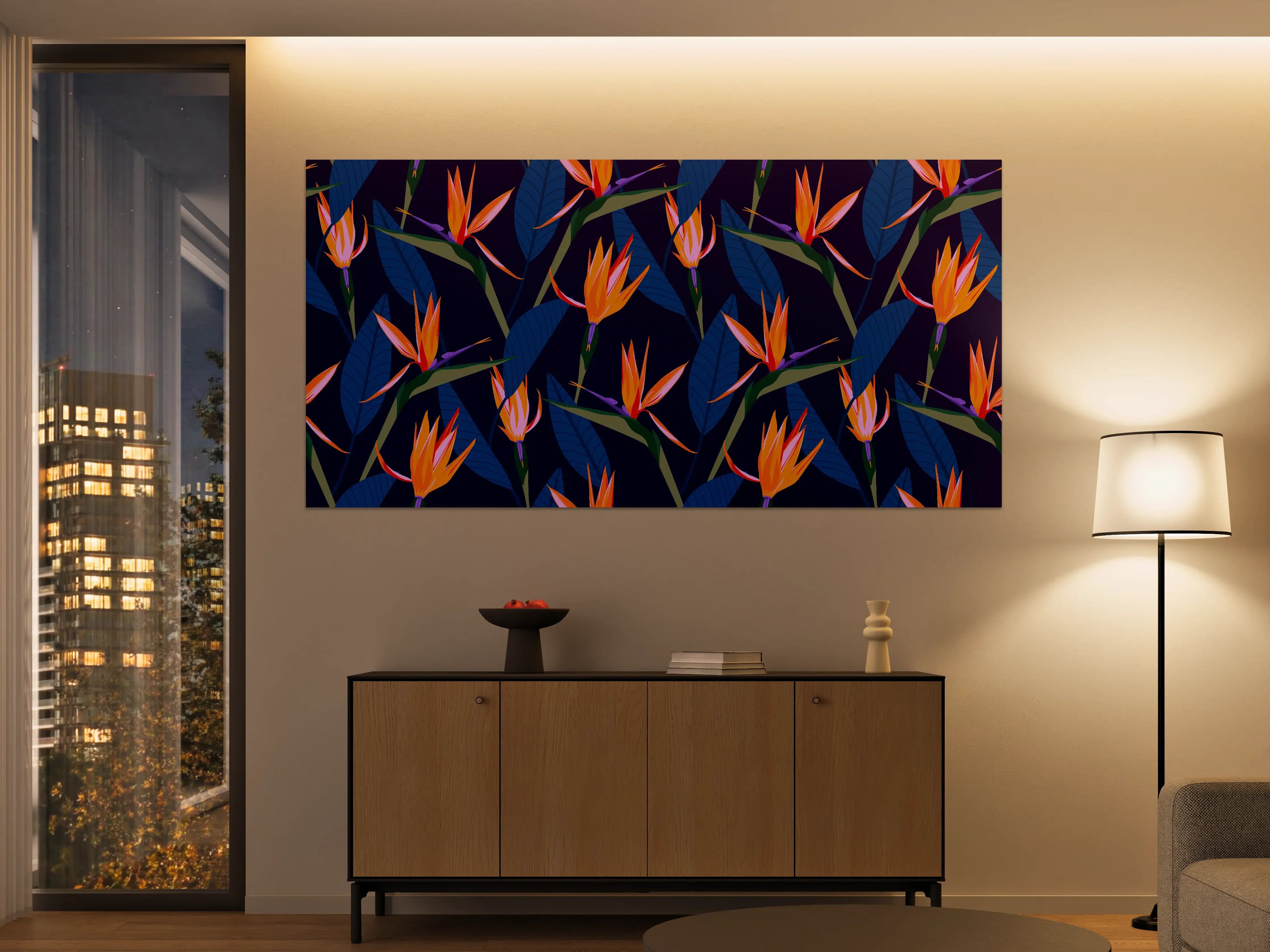 Große Wandbilder - Strelitzia Nacht – Tropische Blumen