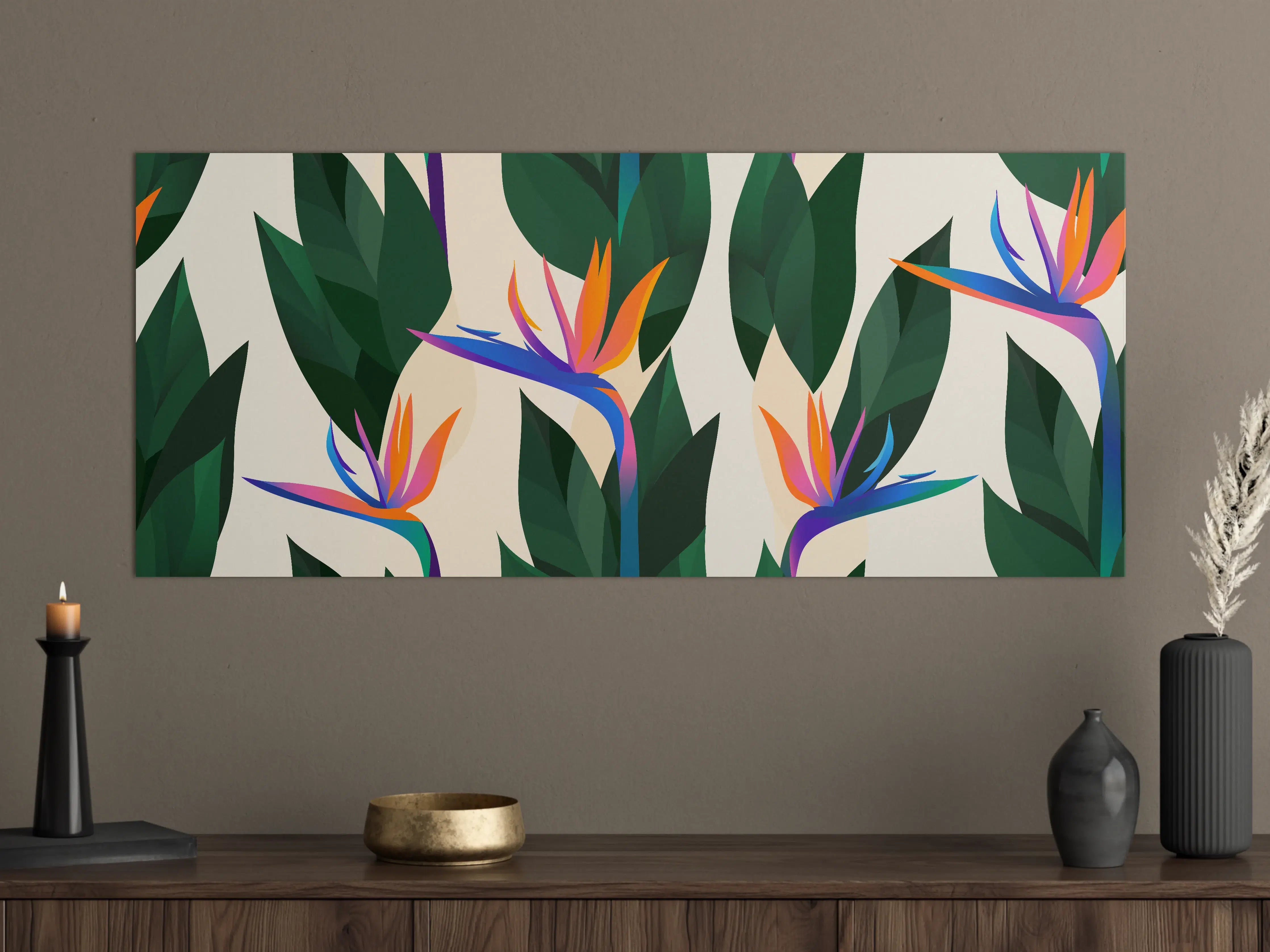Große Wandbilder - Strelitzia Tropic Blumenmuster