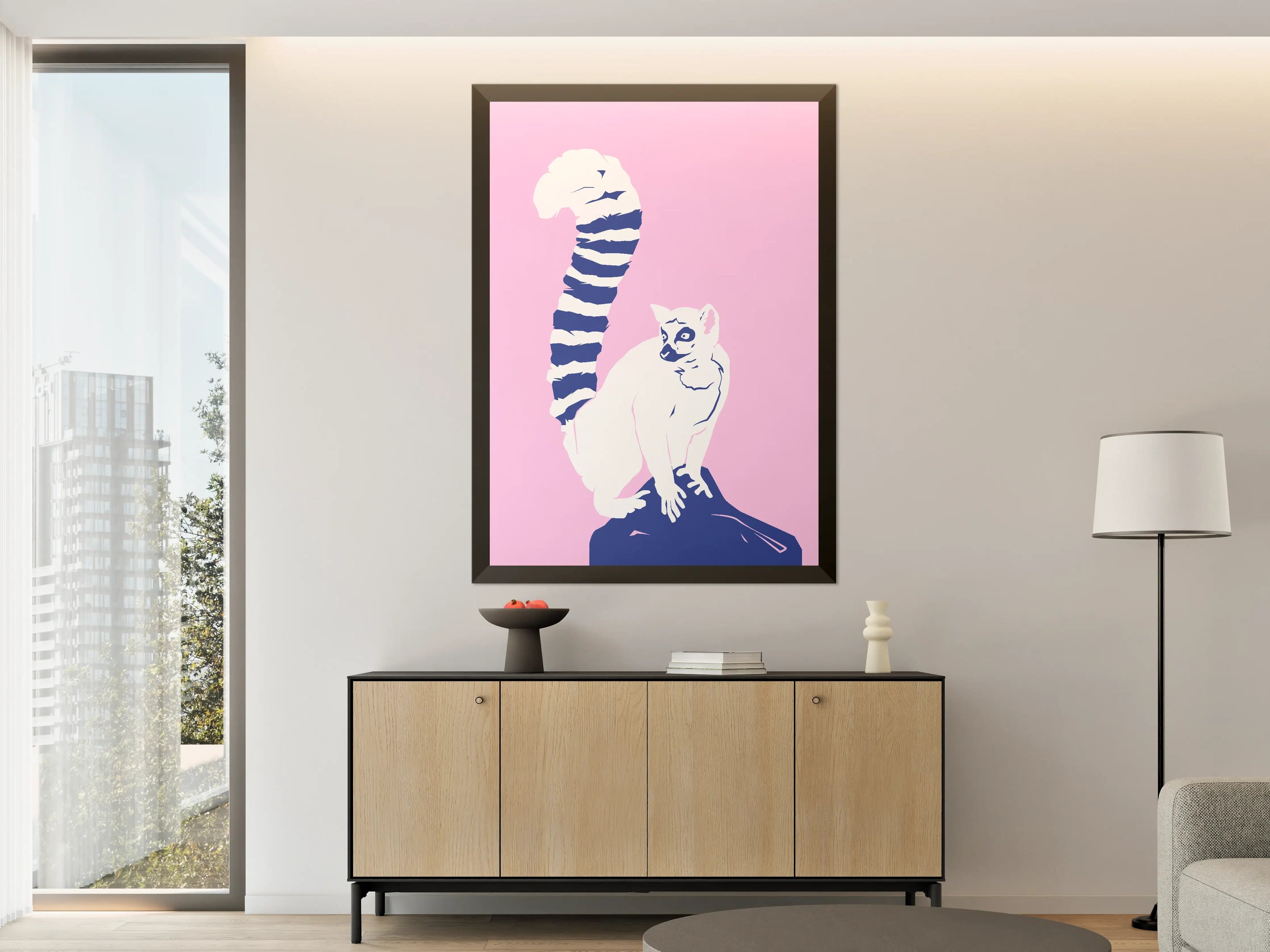 Große Wandbilder - Stylisches Katzendessin mit pinkem Hintergrund