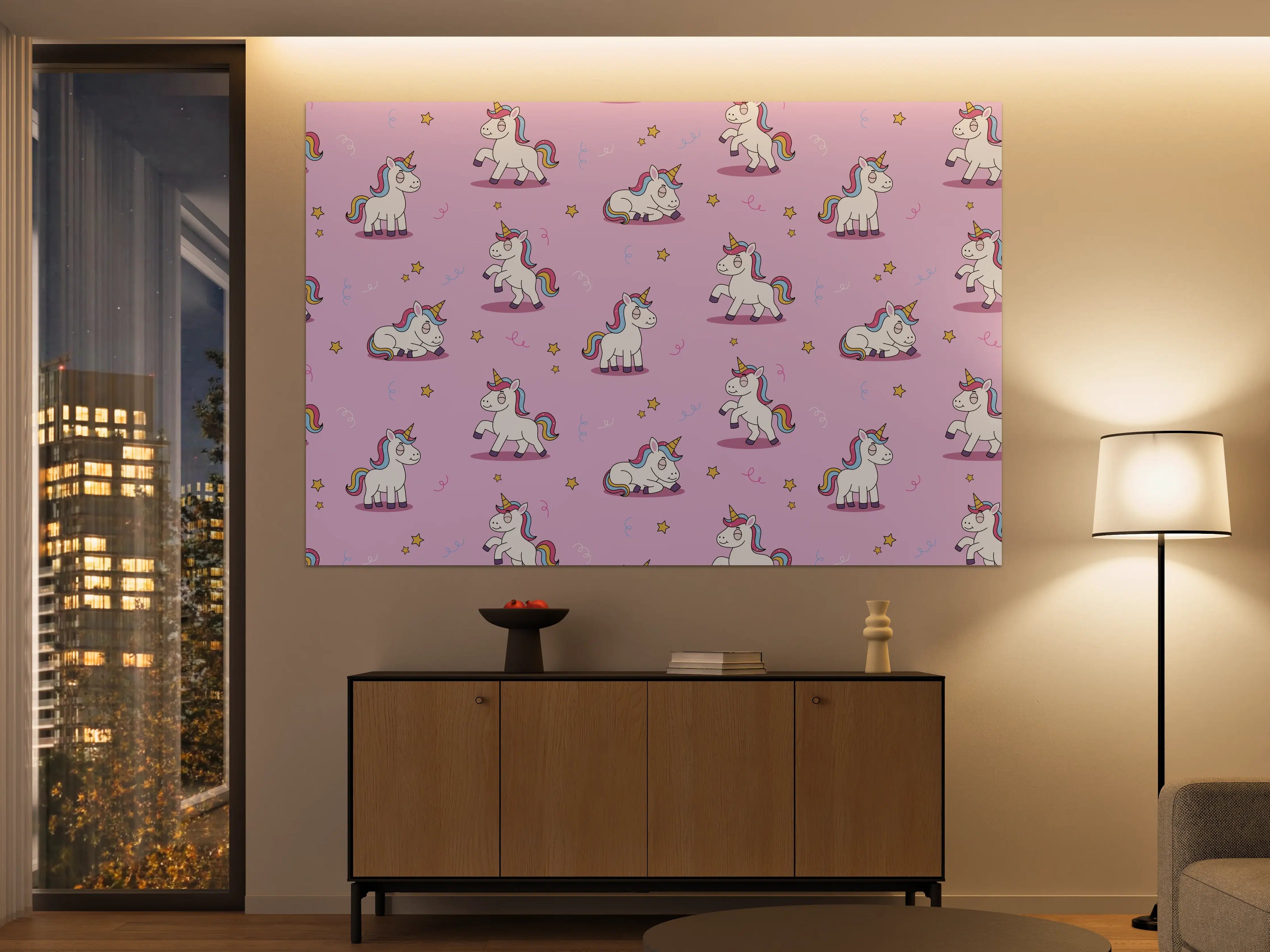Große Wandbilder - Süße Einhorn-Motive auf rosa Hintergrund