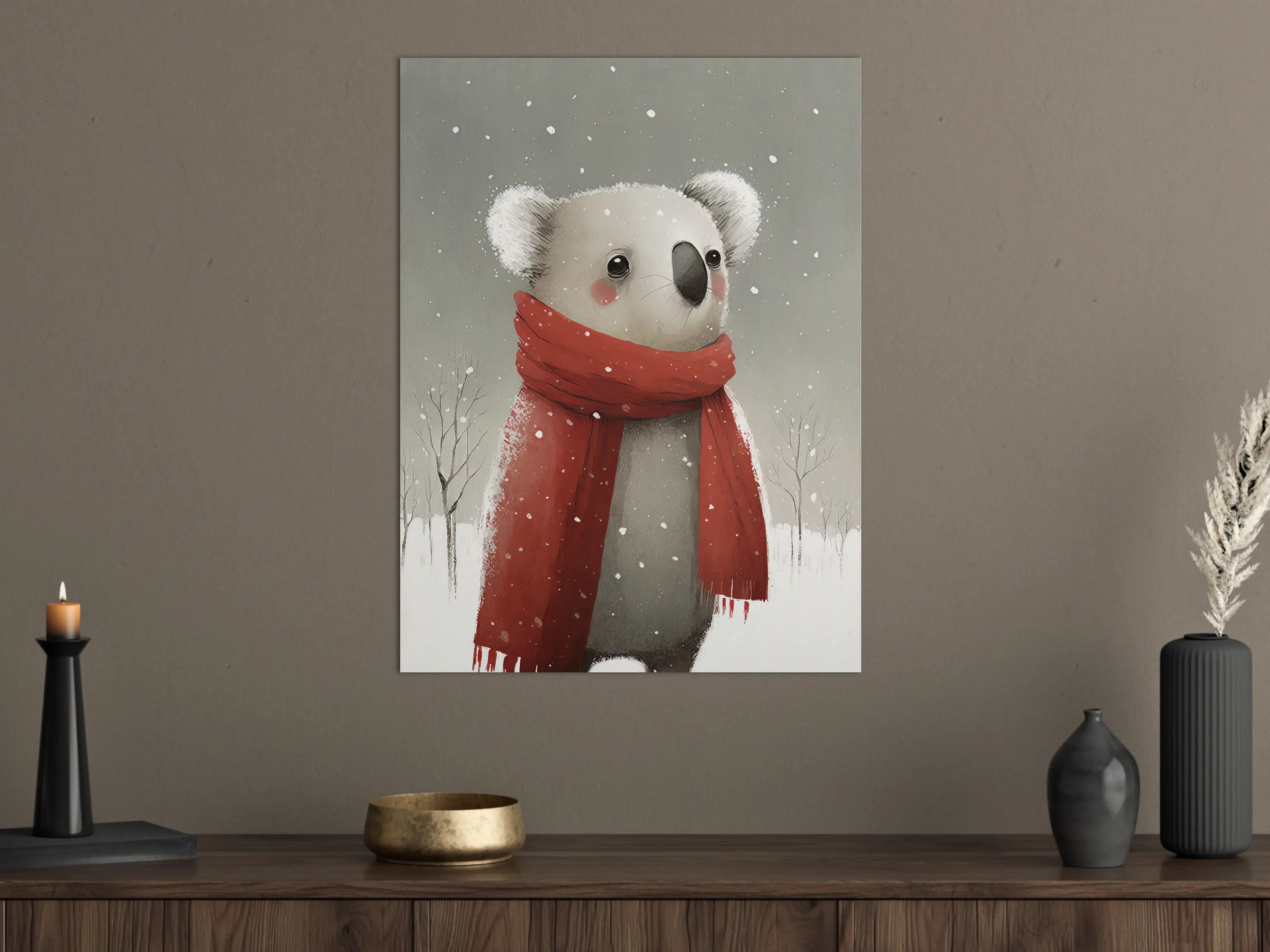 Große Wandbilder - Süßer Eisbär im Winter, roter Schal