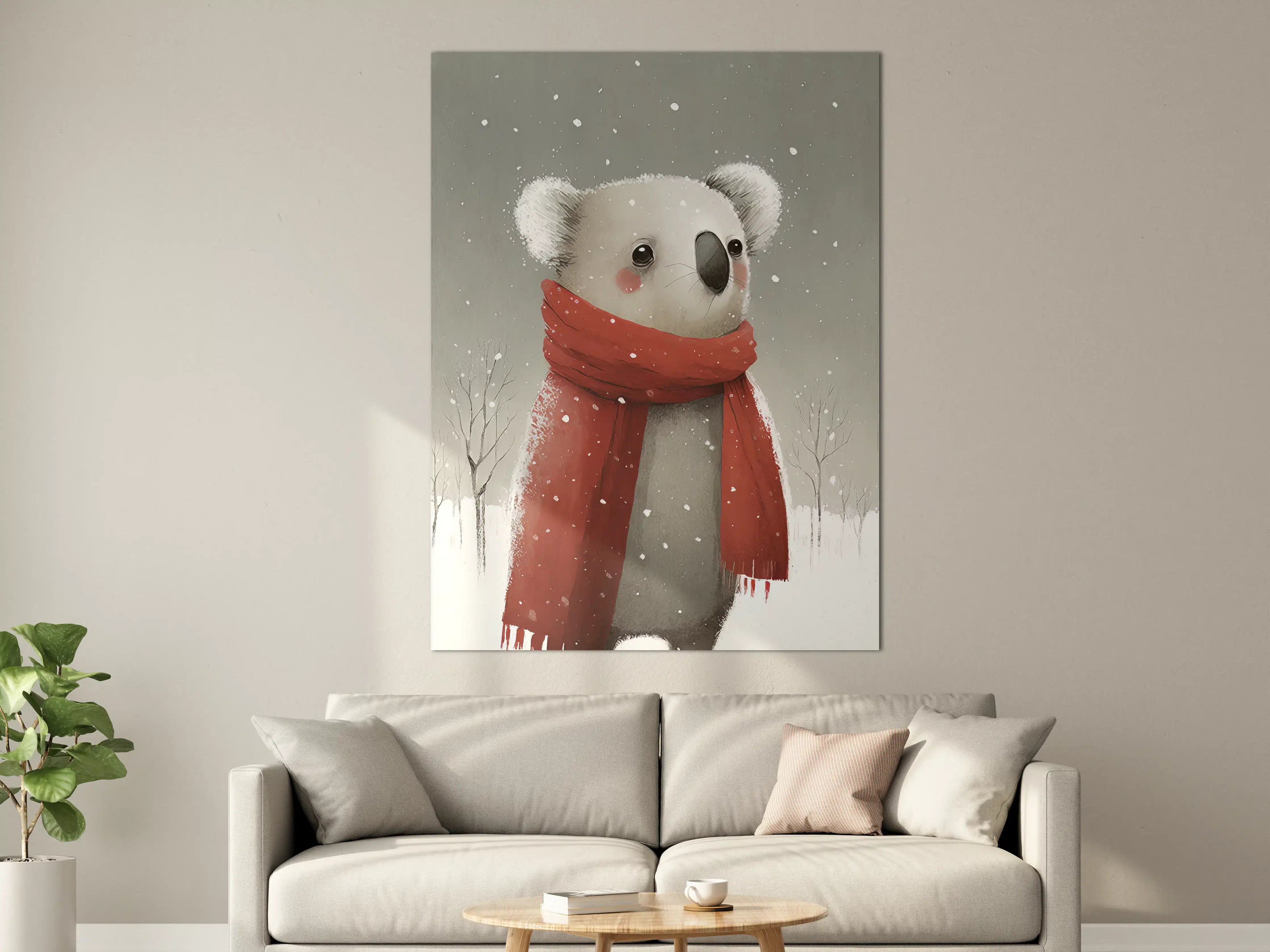 Große Wandbilder - Süßer Eisbär im Winter, roter Schal