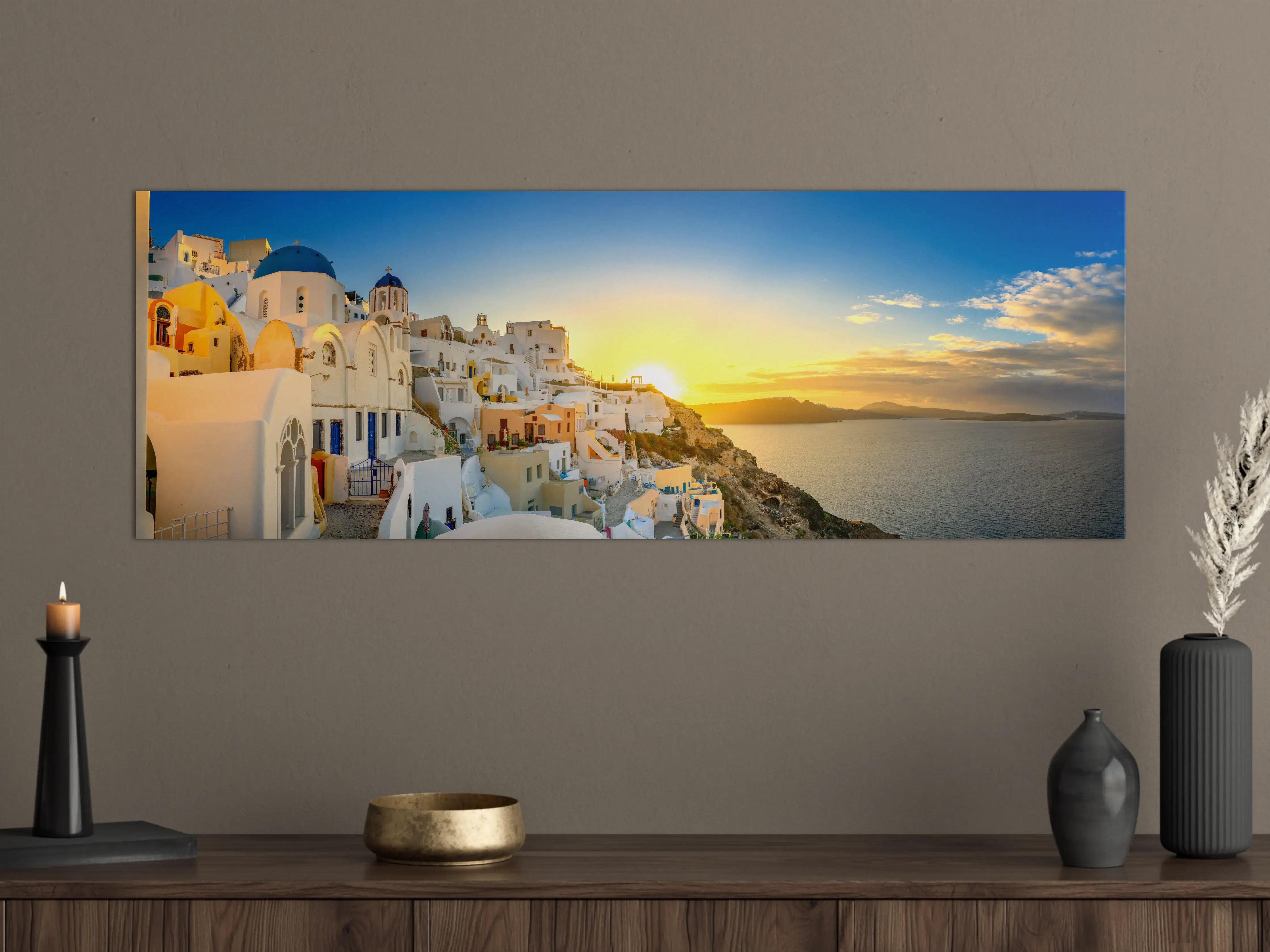 Große Wandbilder - Sunset über Santorini in warmen Farbtönen
