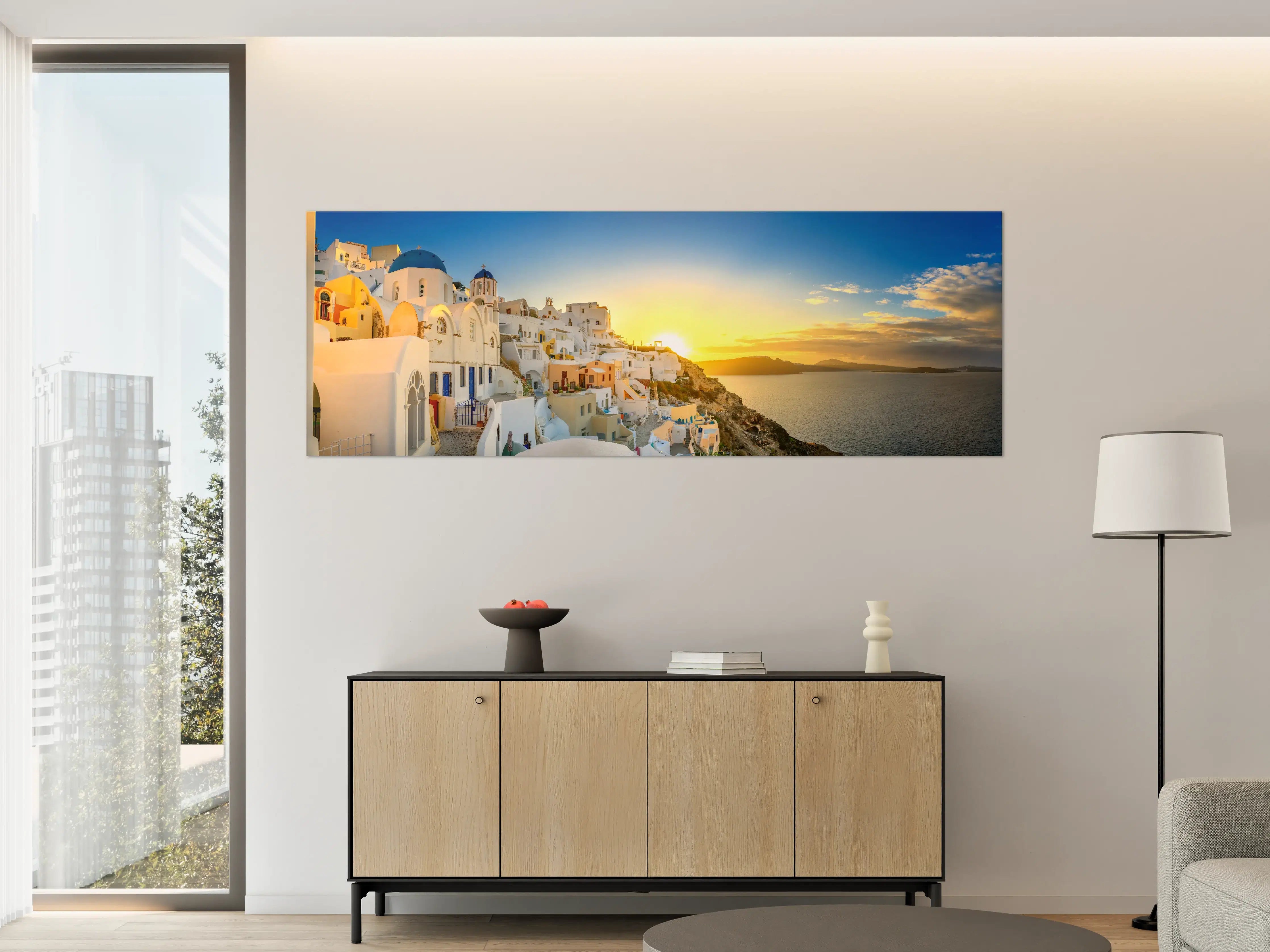Große Wandbilder - Sunset über Santorini in warmen Farbtönen