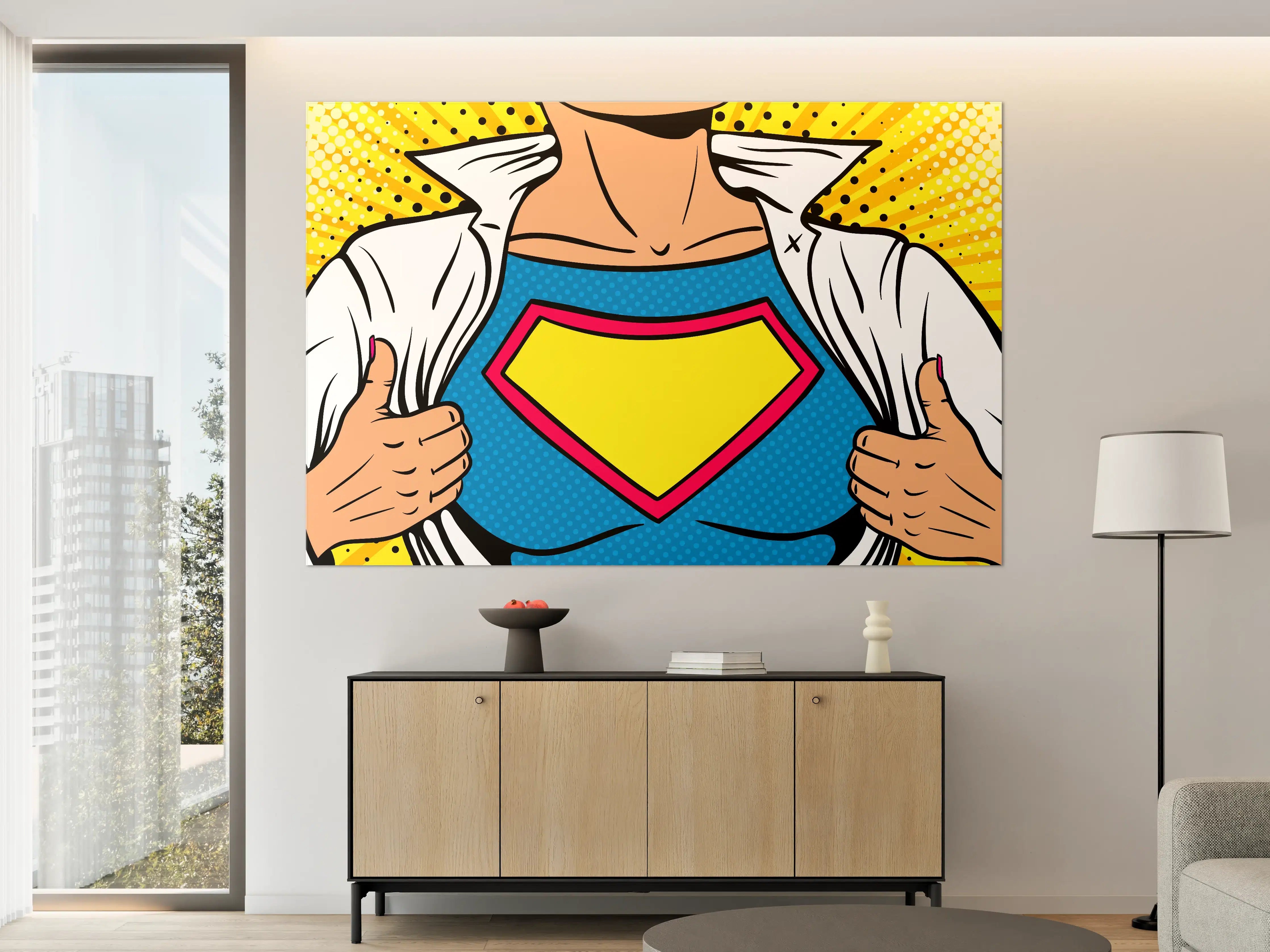 Große Wandbilder - Superhelden-Comic-Design in Pop-Art-Stil