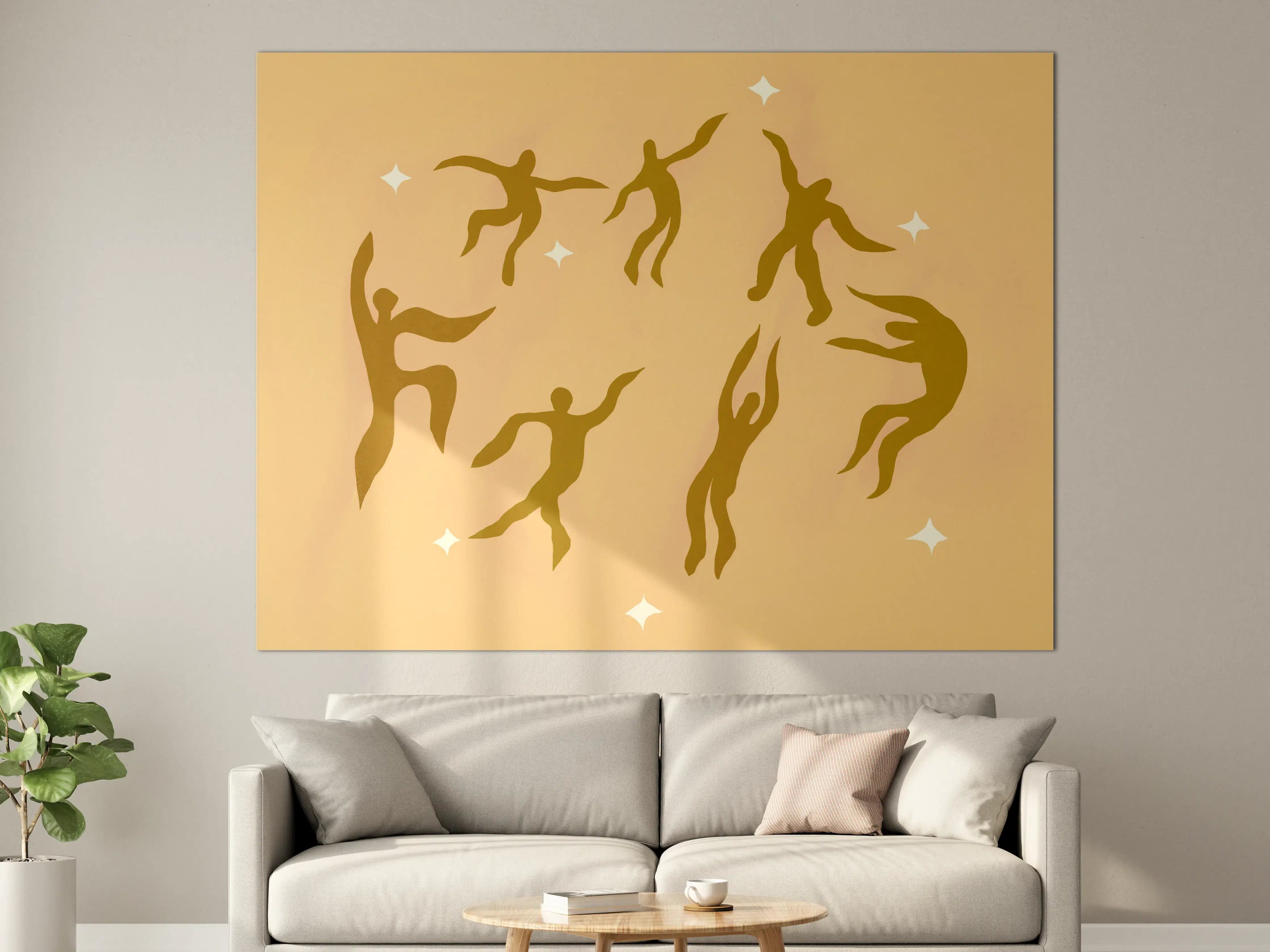 Große Wandbilder - Tanzeinheiten in Gold auf warmer Hintergrund