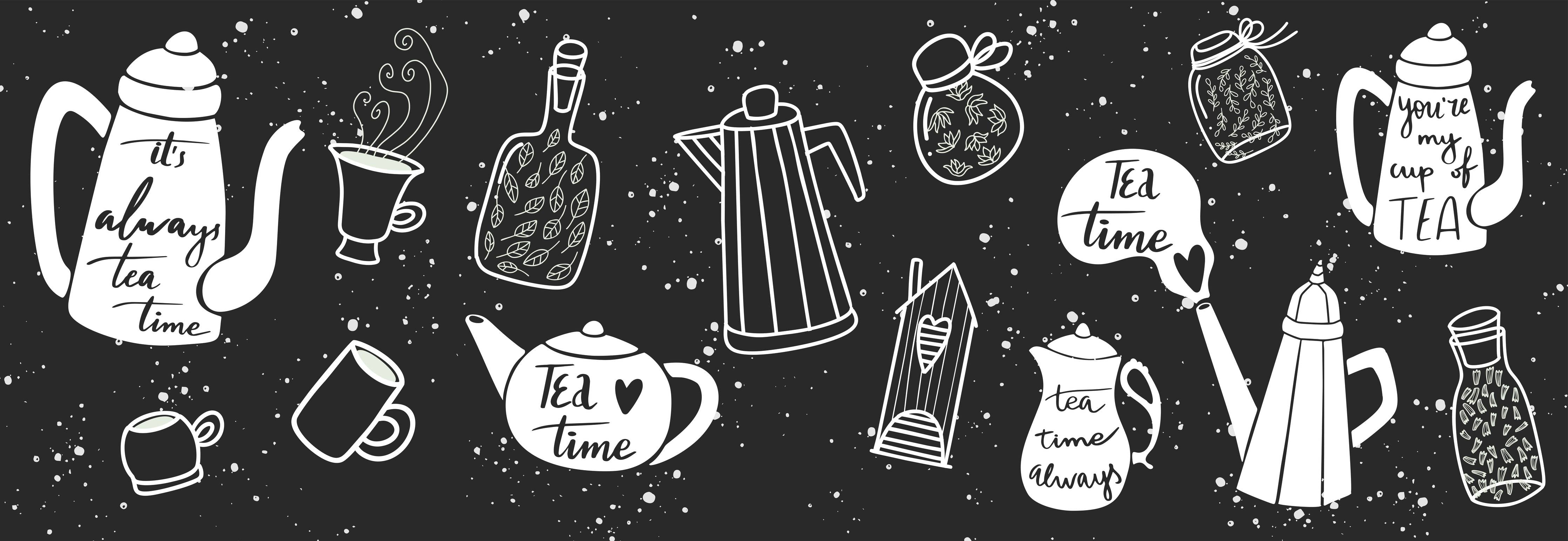Große Wandbilder-Tea Time Illustration Schwarz-Weiß