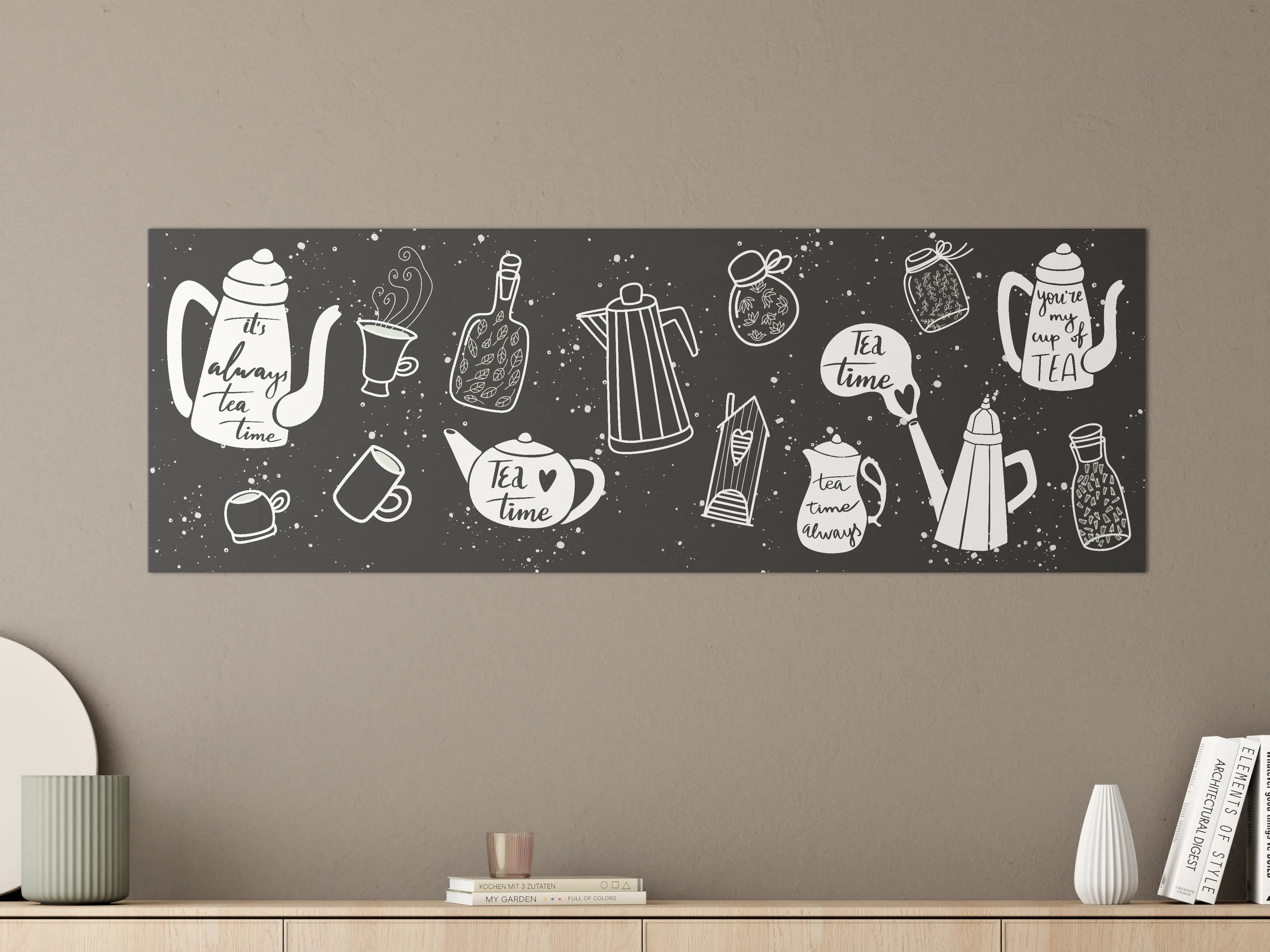 Große Wandbilder - Tea Time Illustration Schwarz-Weiß