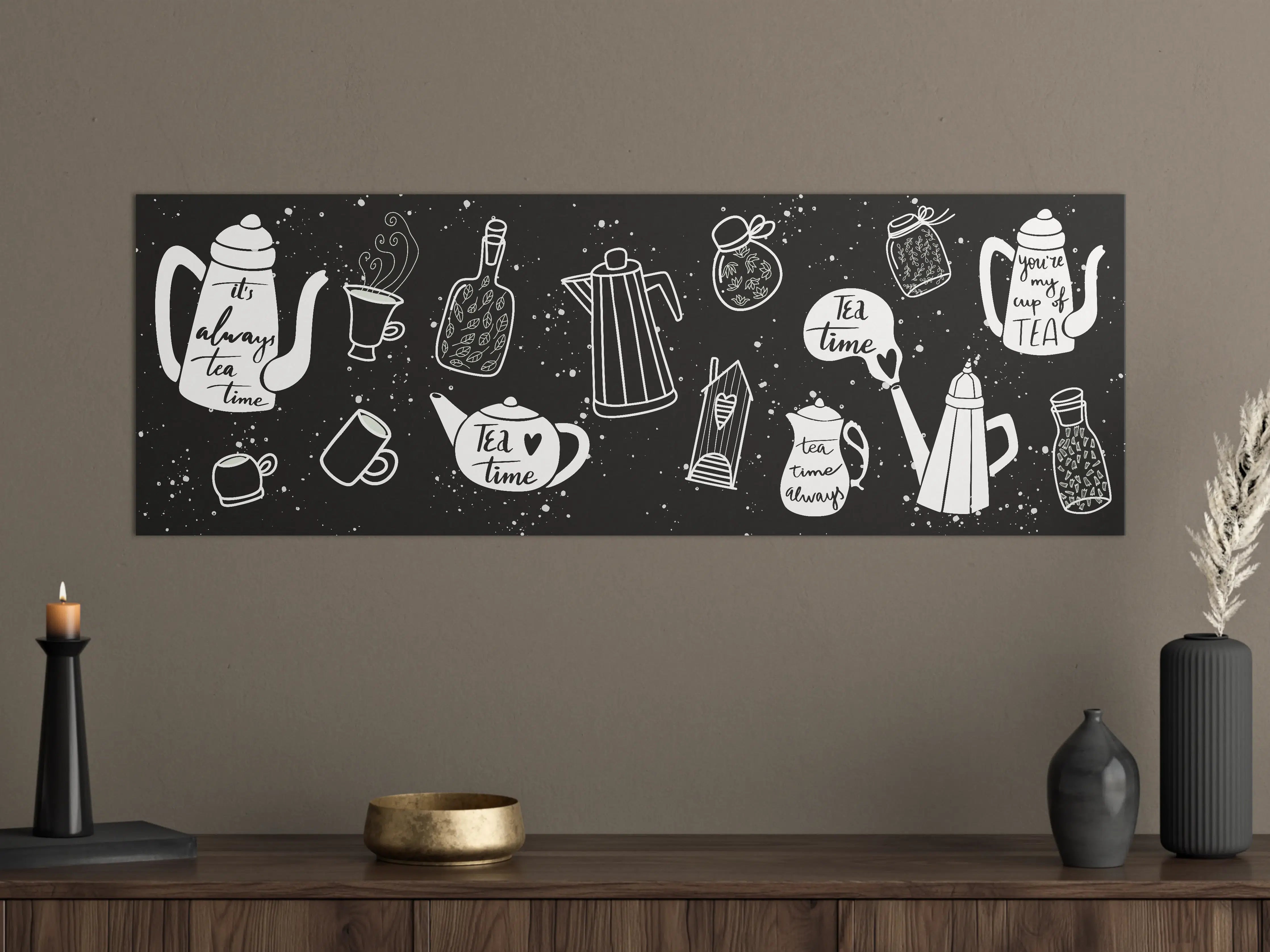 Große Wandbilder - Tea Time Illustration Schwarz-Weiß