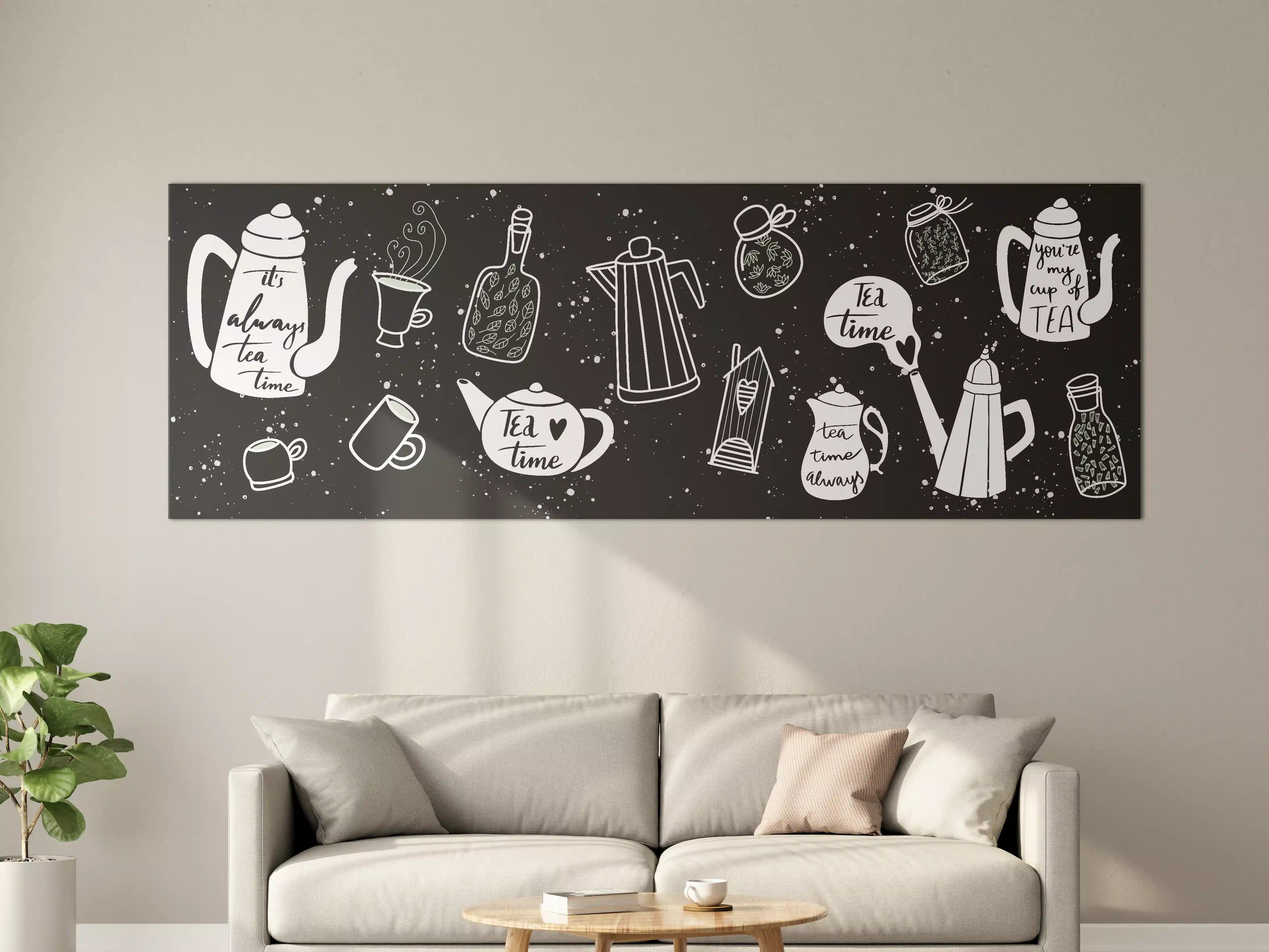 Große Wandbilder - Tea Time Illustration Schwarz-Weiß