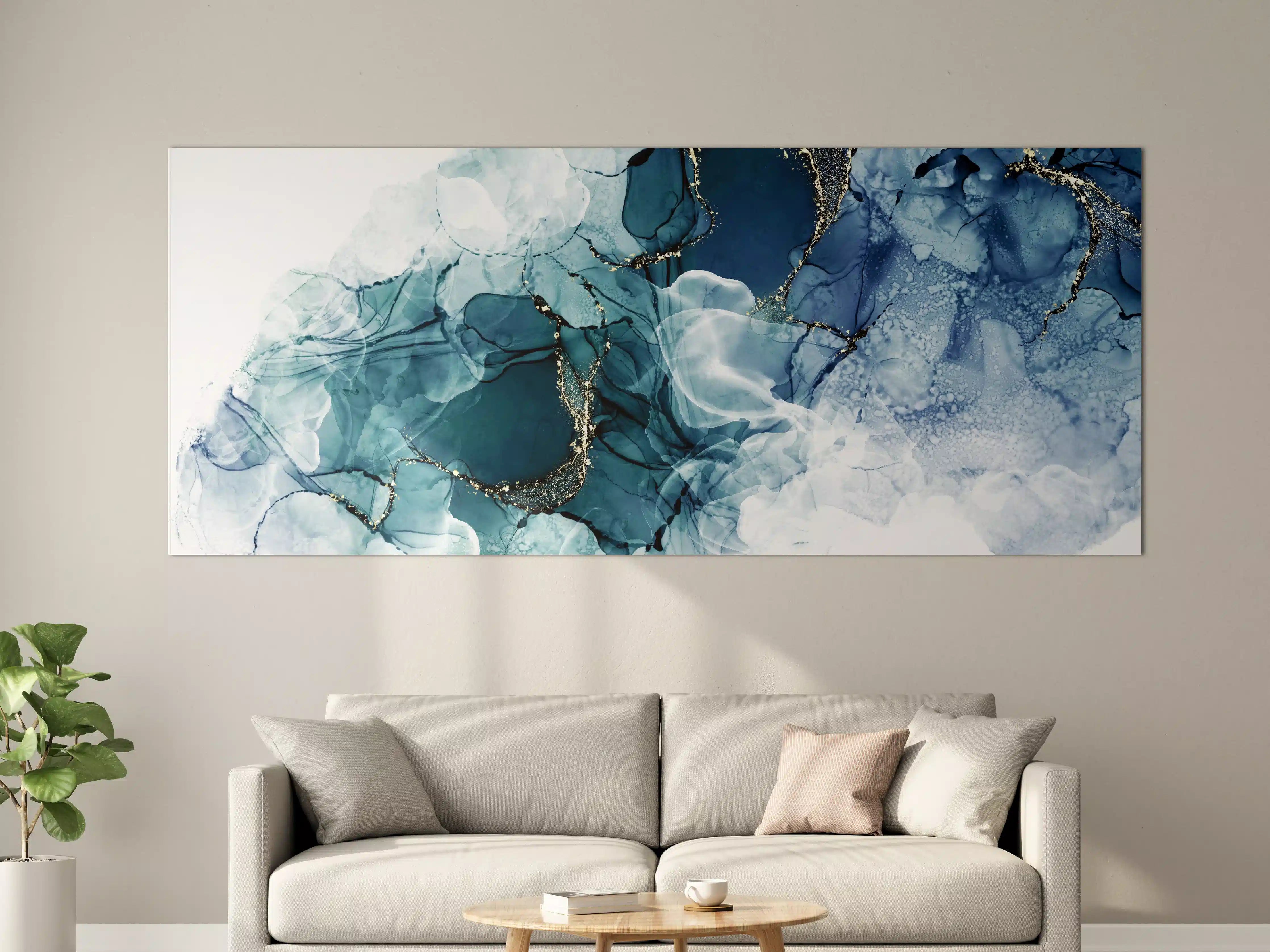 Große Wandbilder - Tiefblaues Fluid-Art Design