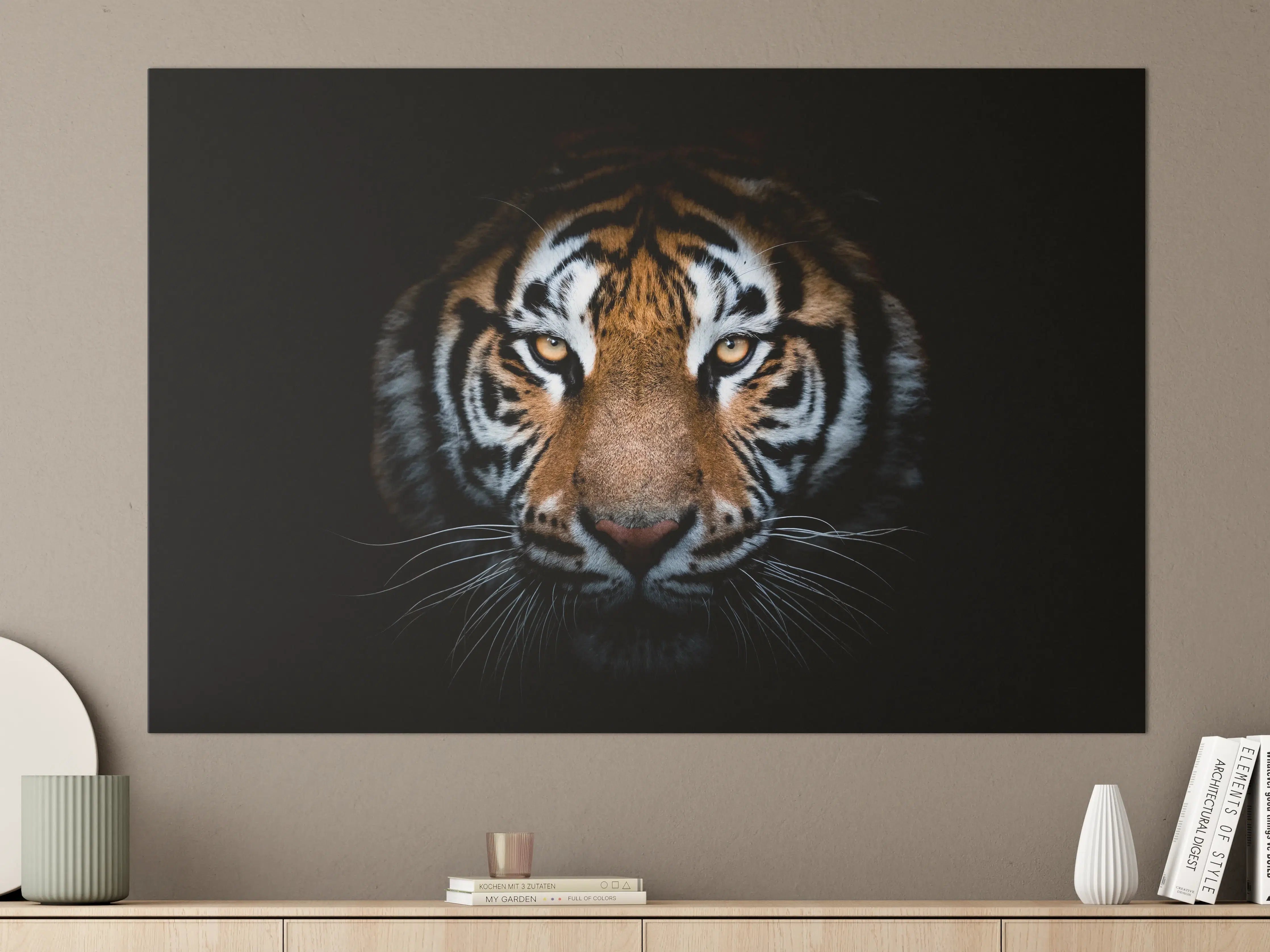 Große Wandbilder - Tiger-Portrait Schwarzer Hintergrund