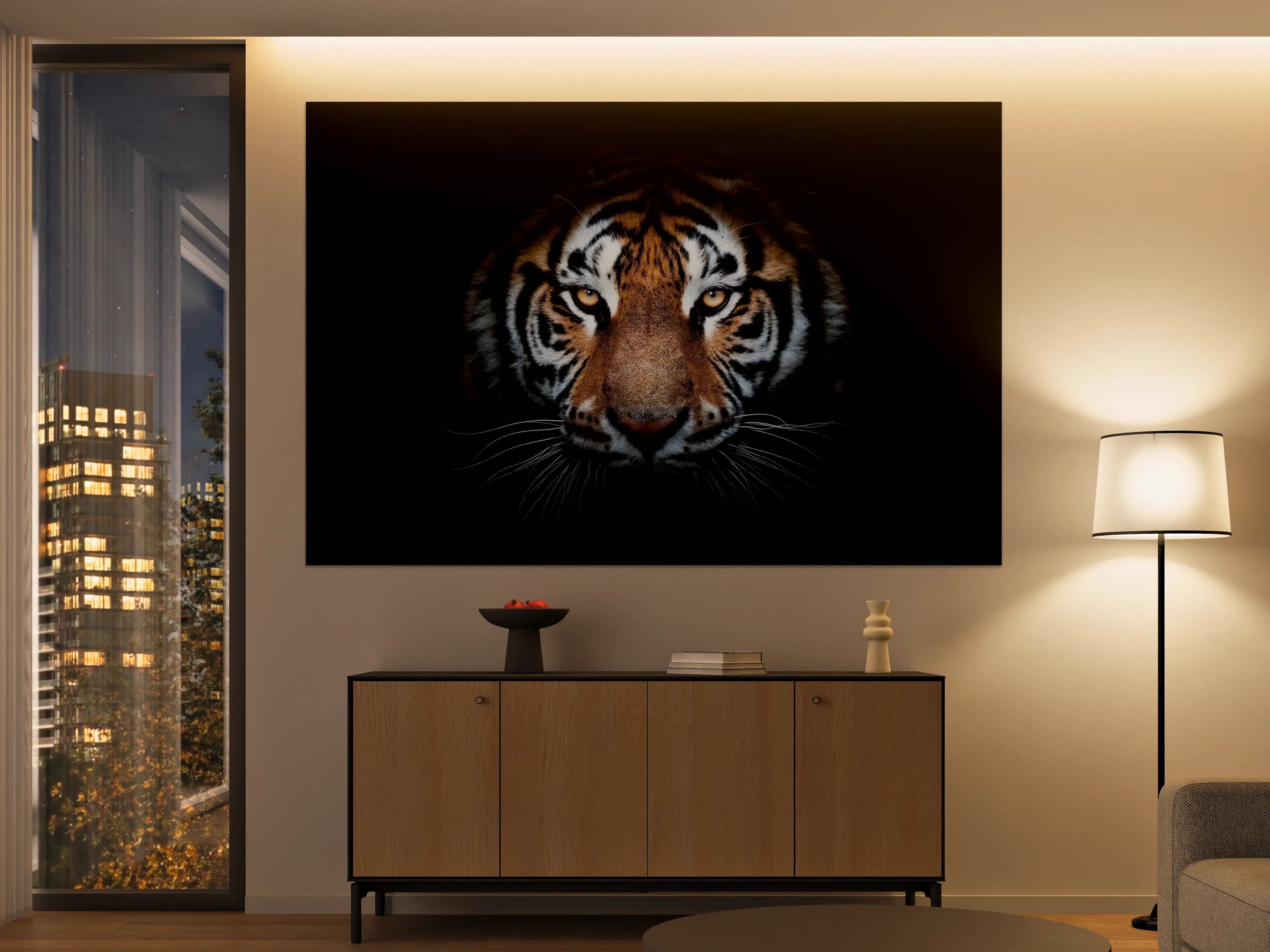 Große Wandbilder - Tiger-Portrait Schwarzer Hintergrund