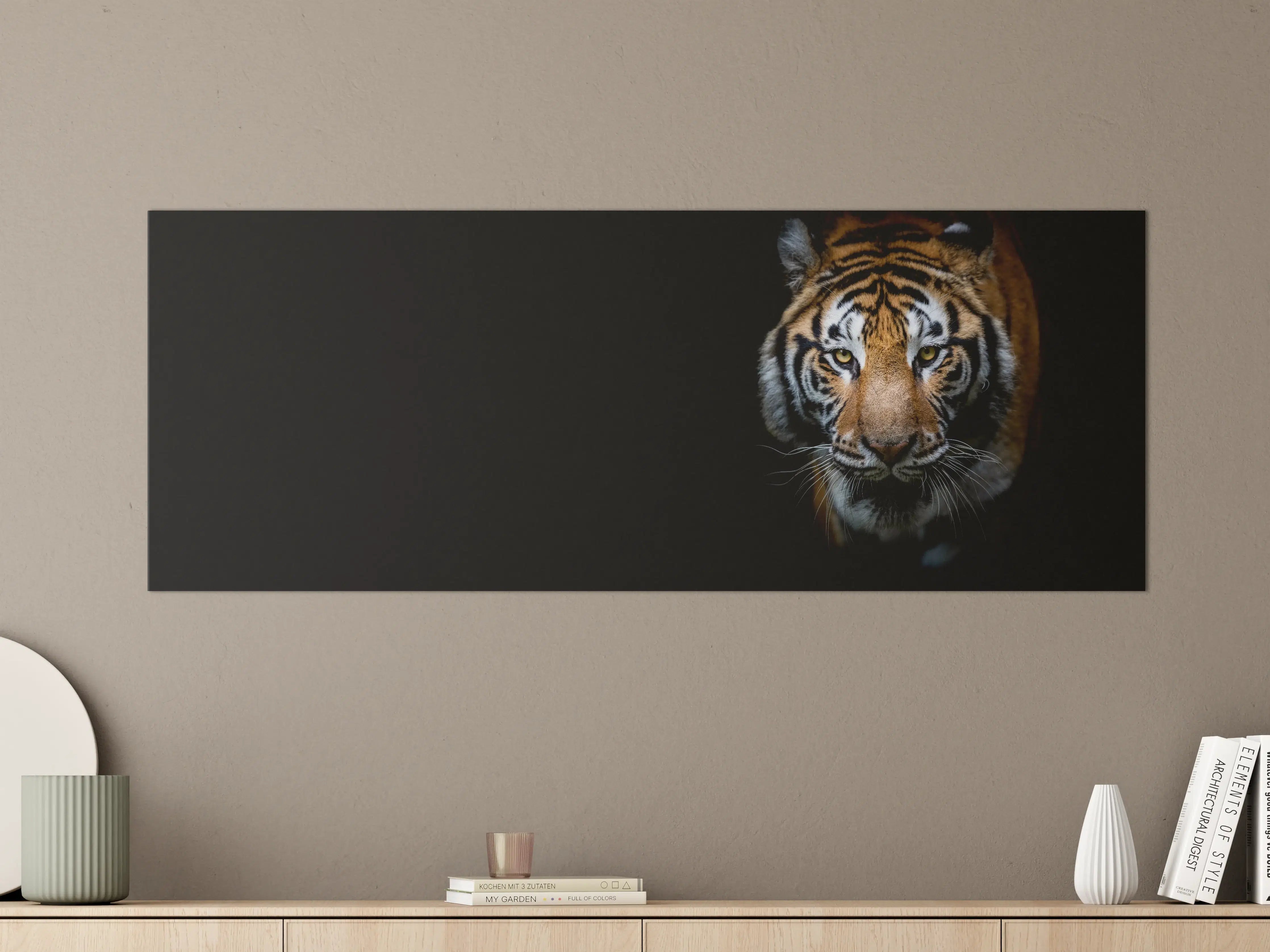Große Wandbilder - Tiger auf schwarzem Hintergrund