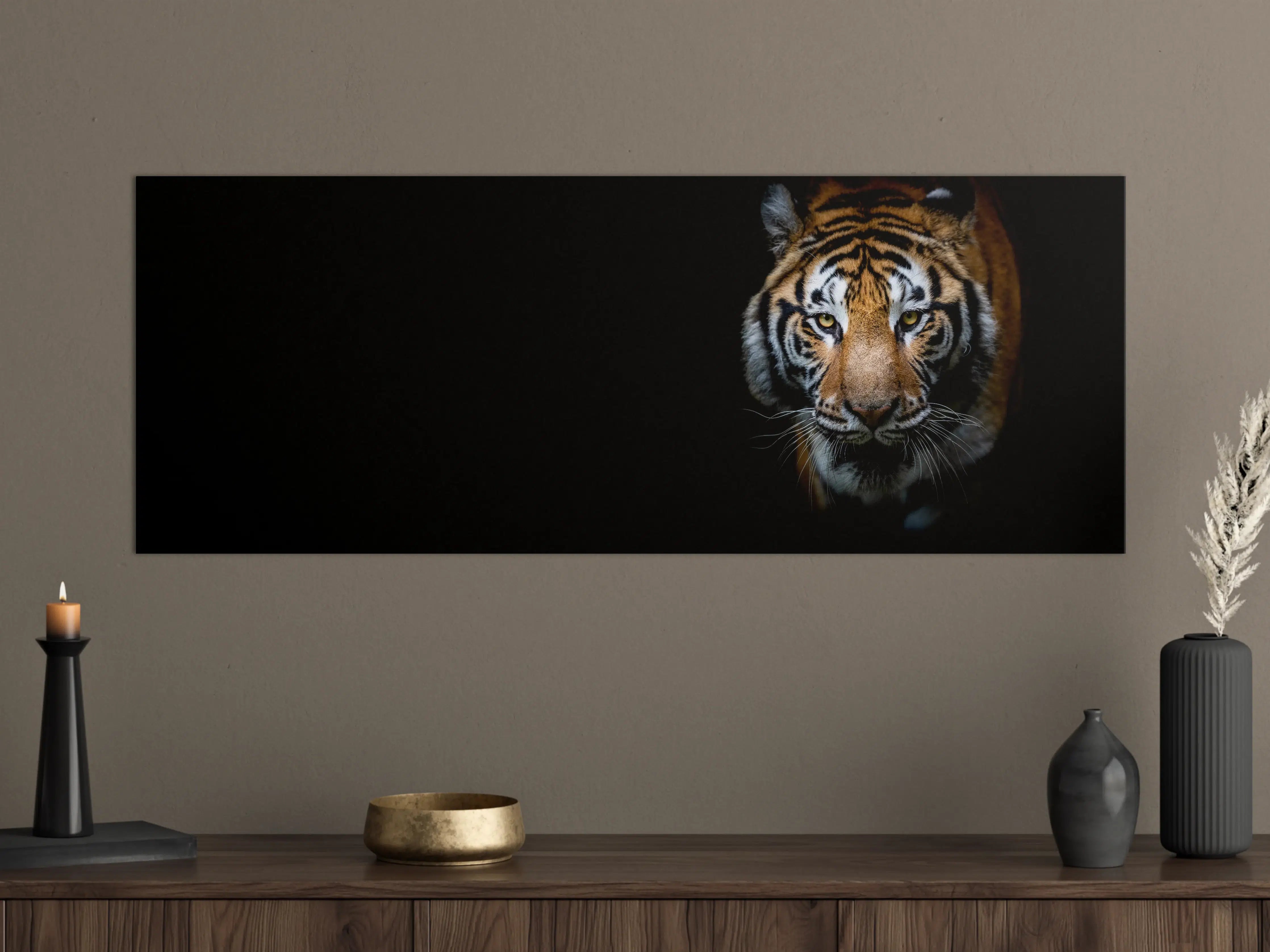 Große Wandbilder - Tiger auf schwarzem Hintergrund