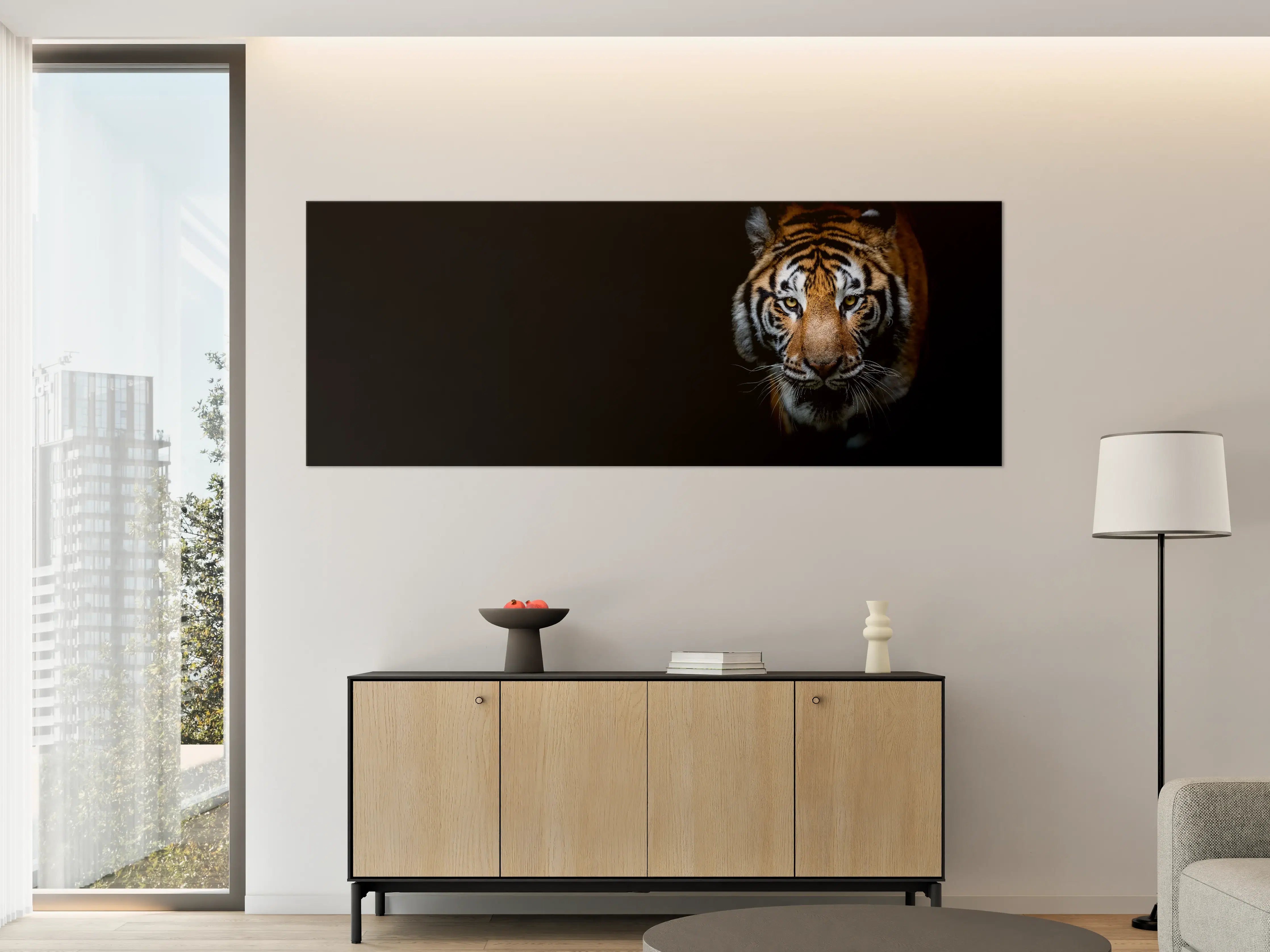 Große Wandbilder - Tiger auf schwarzem Hintergrund