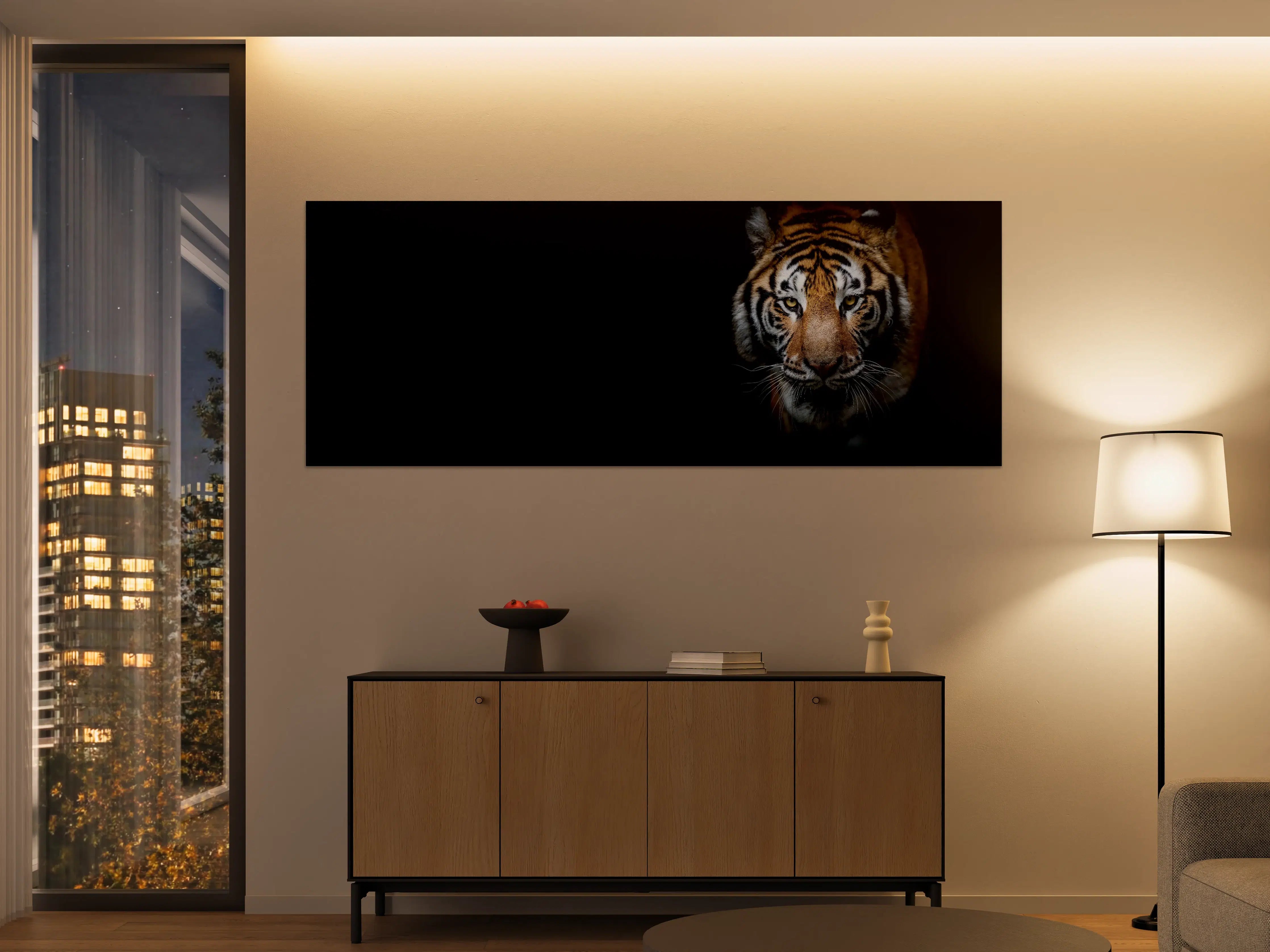 Große Wandbilder - Tiger auf schwarzem Hintergrund