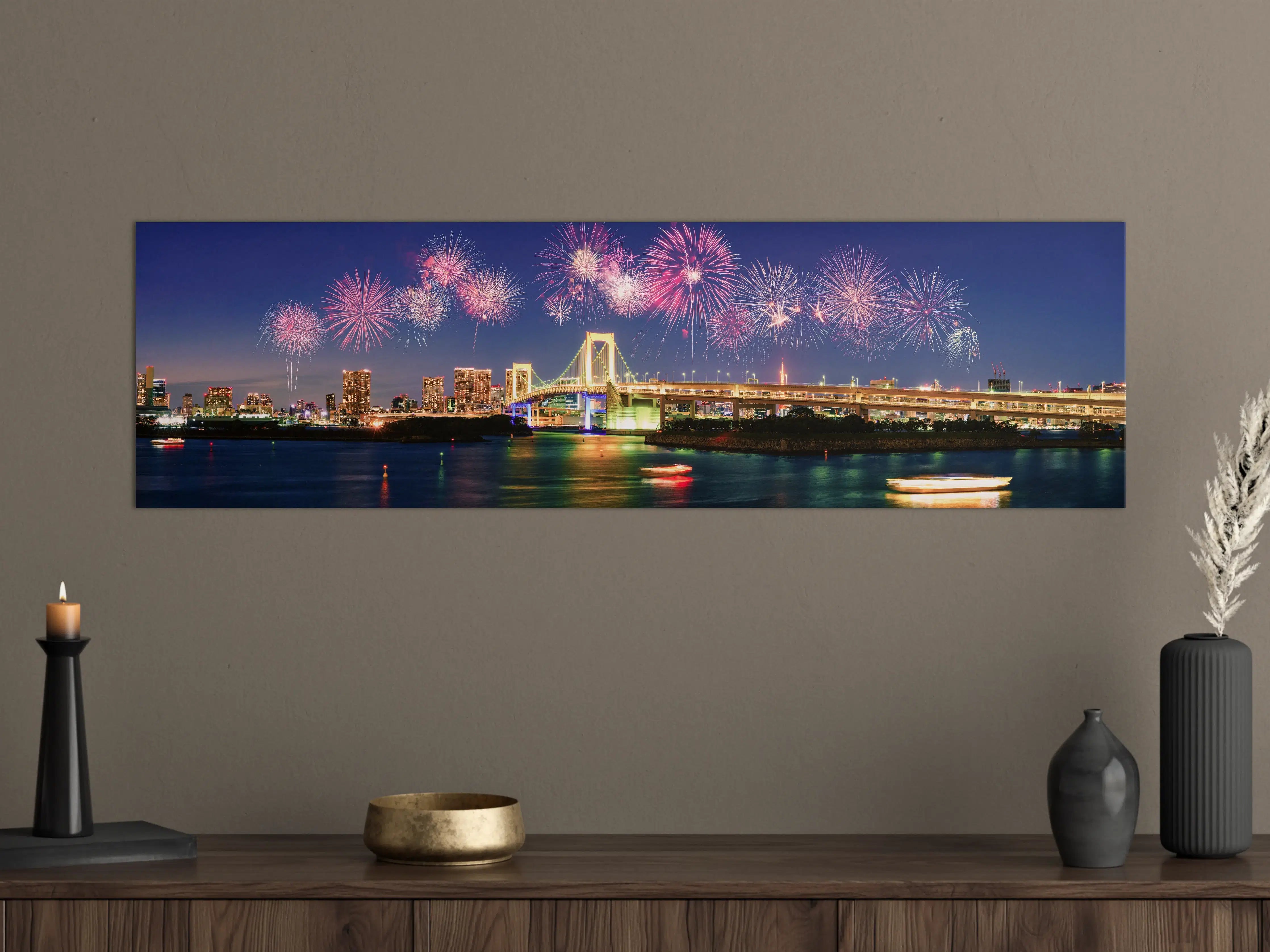 Große Wandbilder - Tokio Feuerwerk-Panorama Nacht
