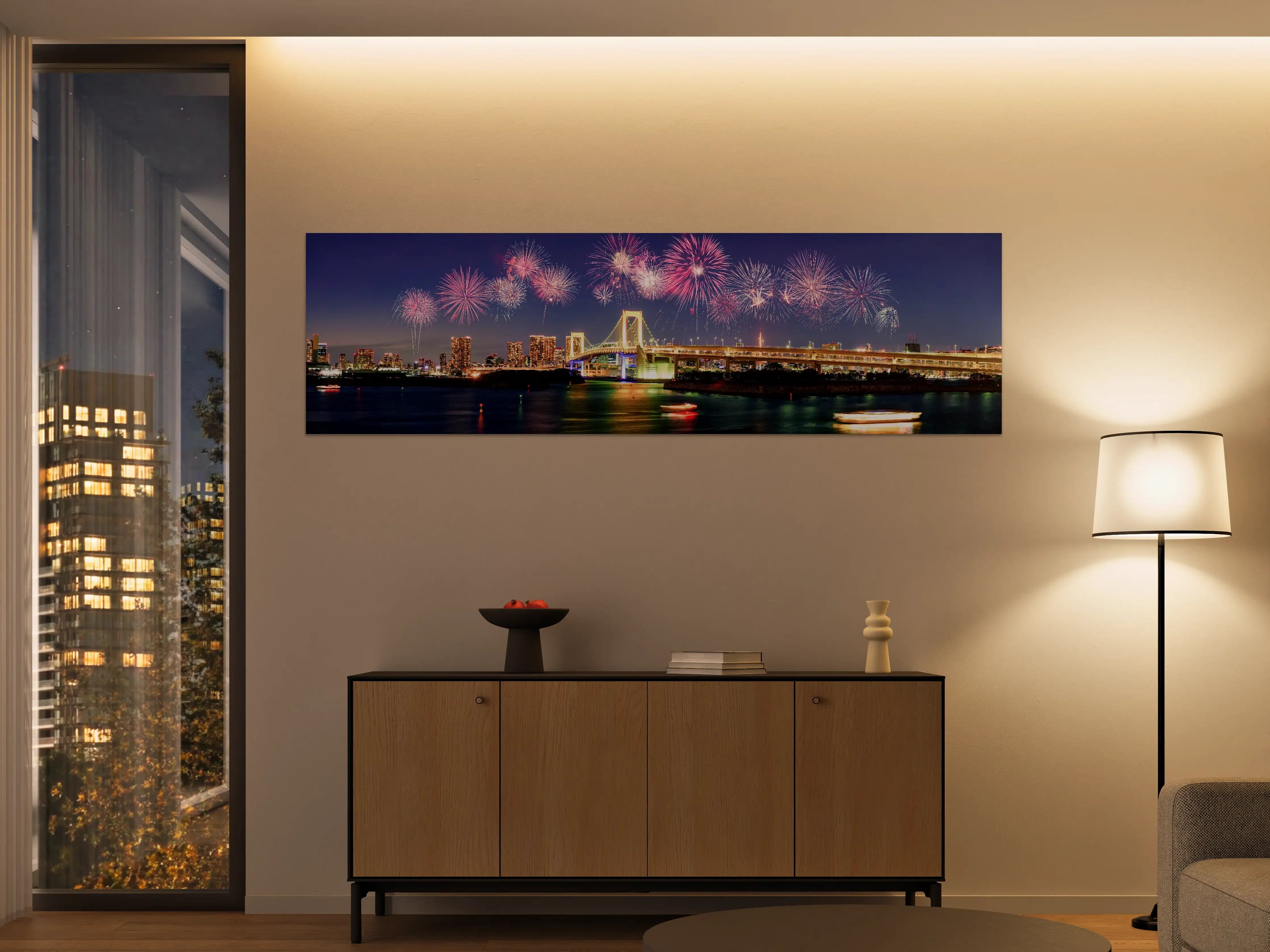 Große Wandbilder - Tokio Feuerwerk-Panorama Nacht